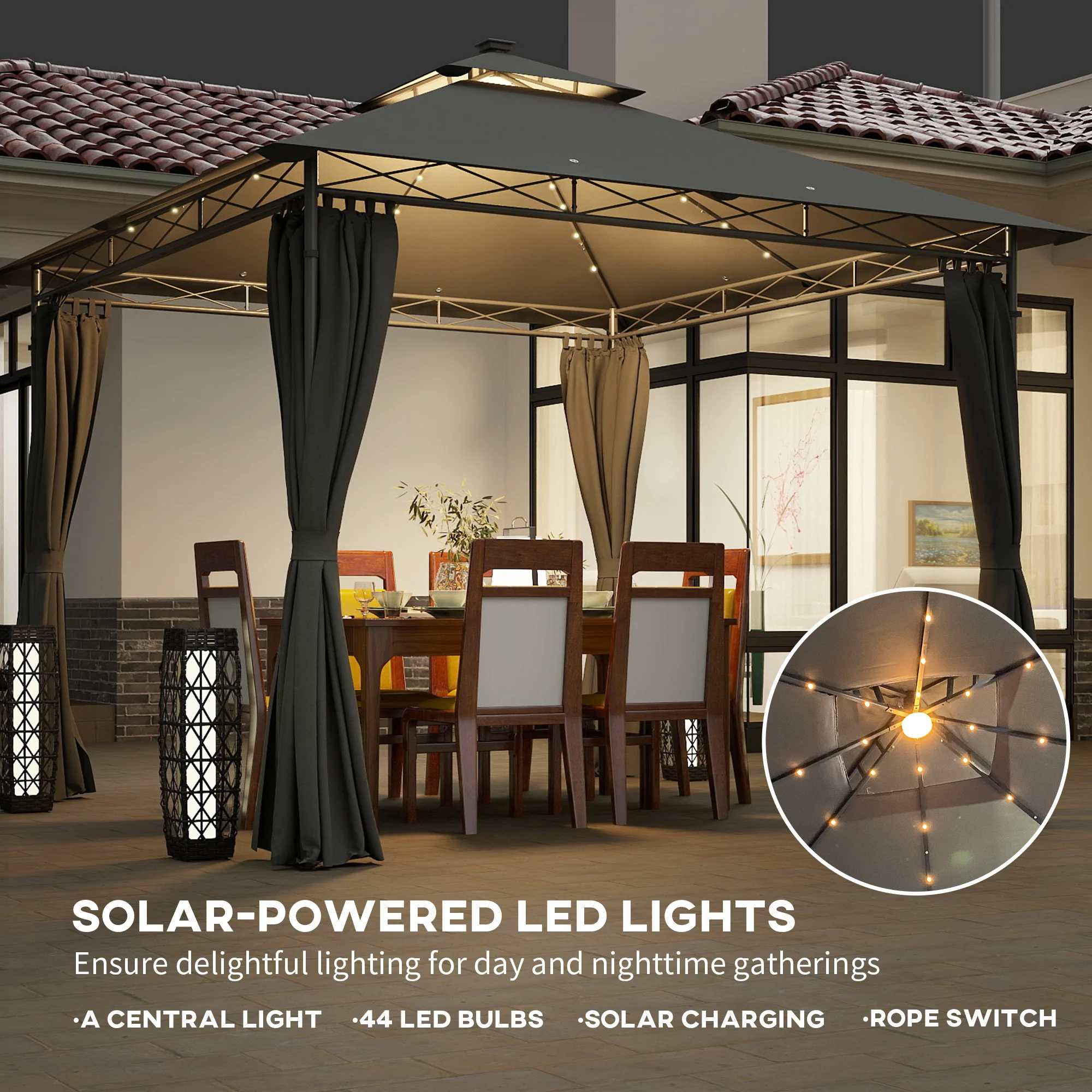 Outsunny 3 x 3 m Double Roof Outdoor Gazebo with Curtains, Dark Grey - Image 21