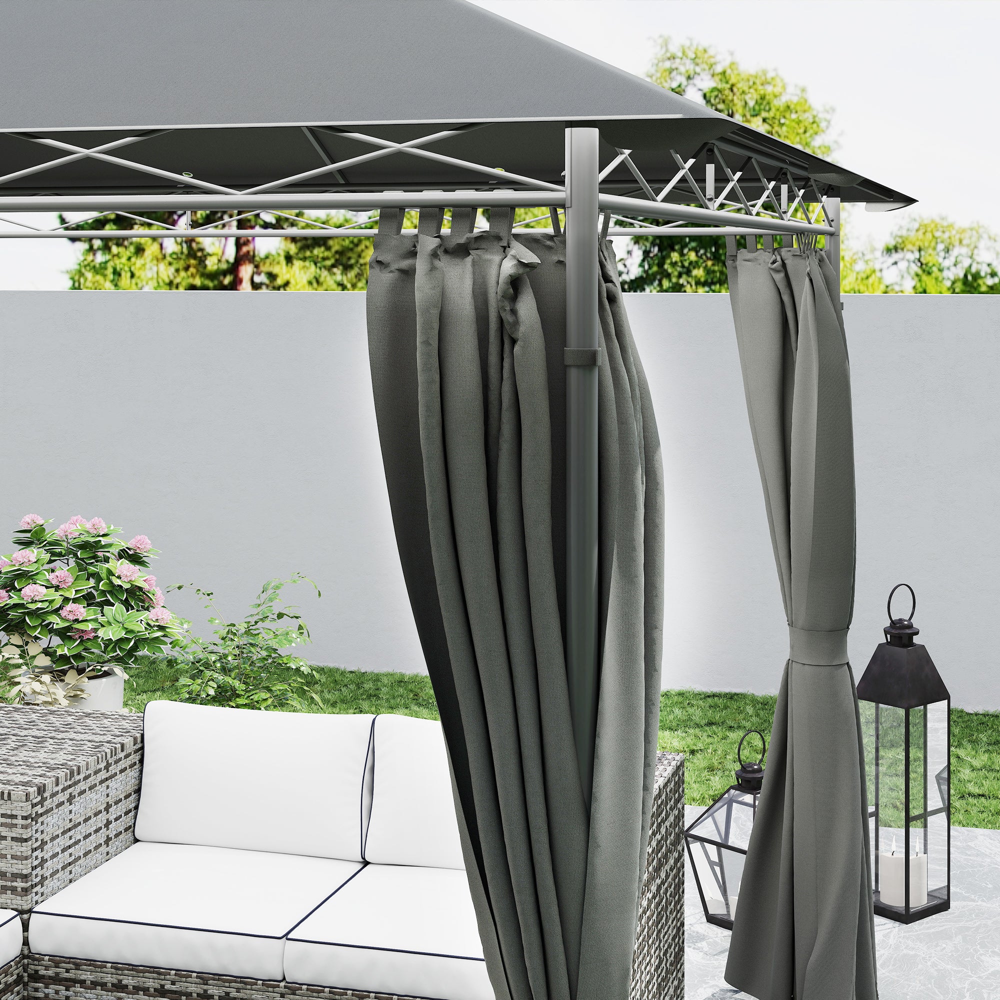 Outsunny 3 x 3 m Double Roof Outdoor Gazebo with Curtains, Dark Grey - Image 27