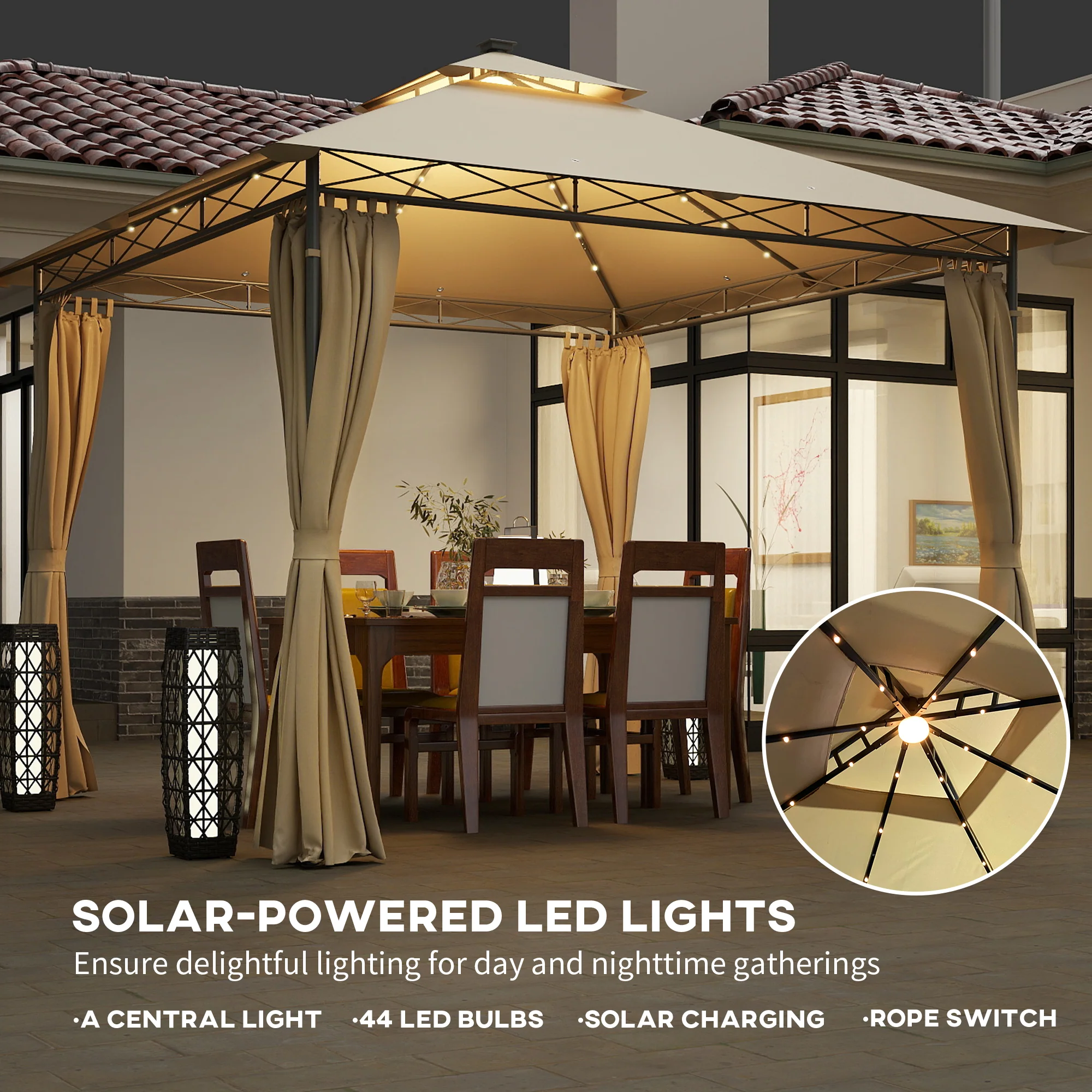 Outsunny 3 x 3 m Double Roof Outdoor Gazebo with Curtains, Dark Grey - Image 3