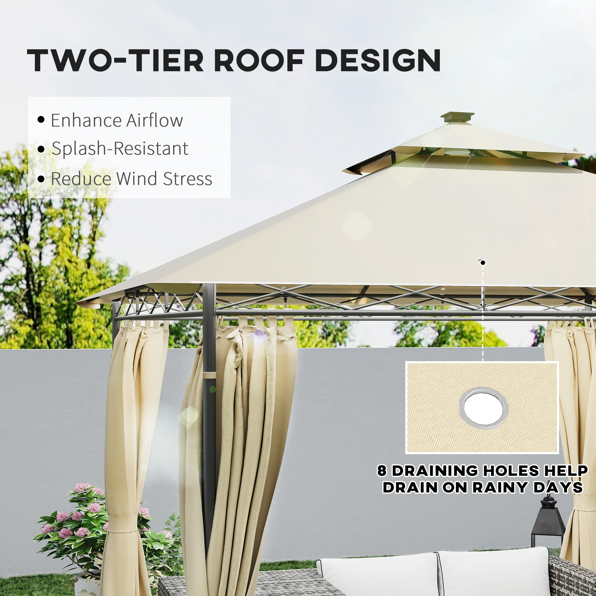 Outsunny 3 x 3 m Double Roof Outdoor Gazebo with Curtains, Dark Grey - Image 4