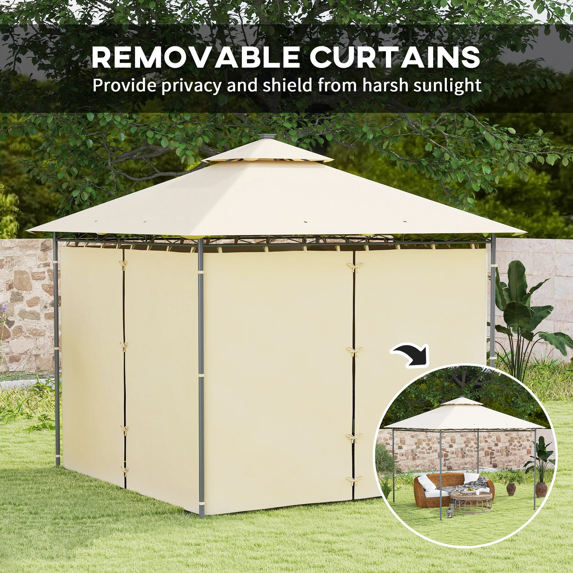 Outsunny 3 x 3 m Double Roof Outdoor Gazebo with Curtains, Dark Grey - Image 6