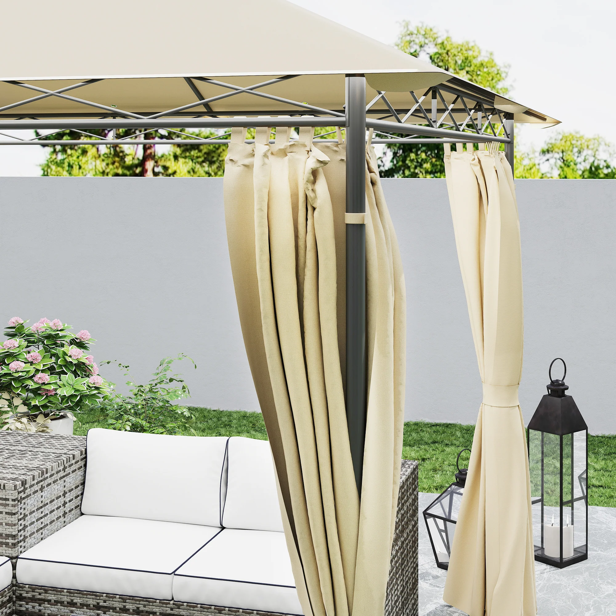 Outsunny 3 x 3 m Double Roof Outdoor Gazebo with Curtains, Dark Grey - Image 9