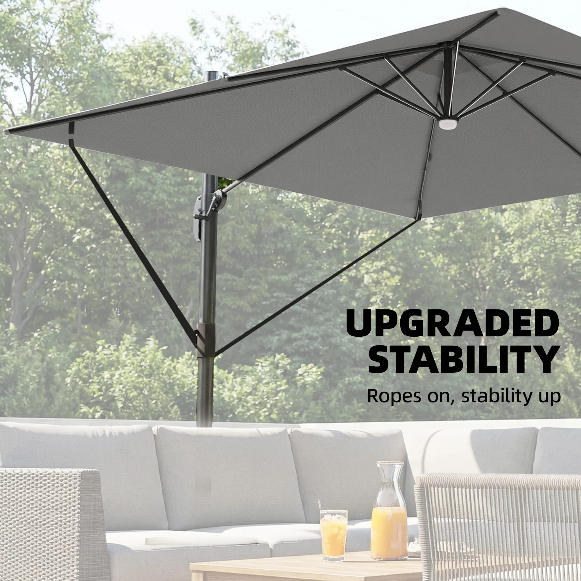 Outsunny 3 X 3 M Garden Cantilever Parasol W/ Light, Cover, Wind Protection - Image 6