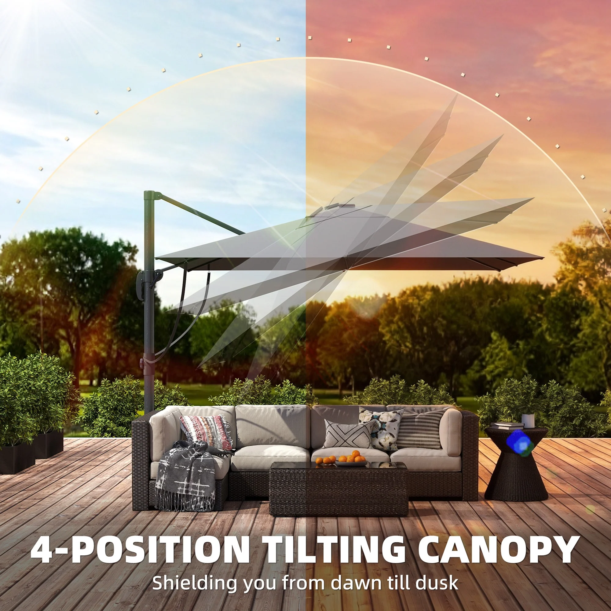Outsunny 3 X 3 M Garden Cantilever Parasol W/ Light, Cover, Wind Protection - Image 8