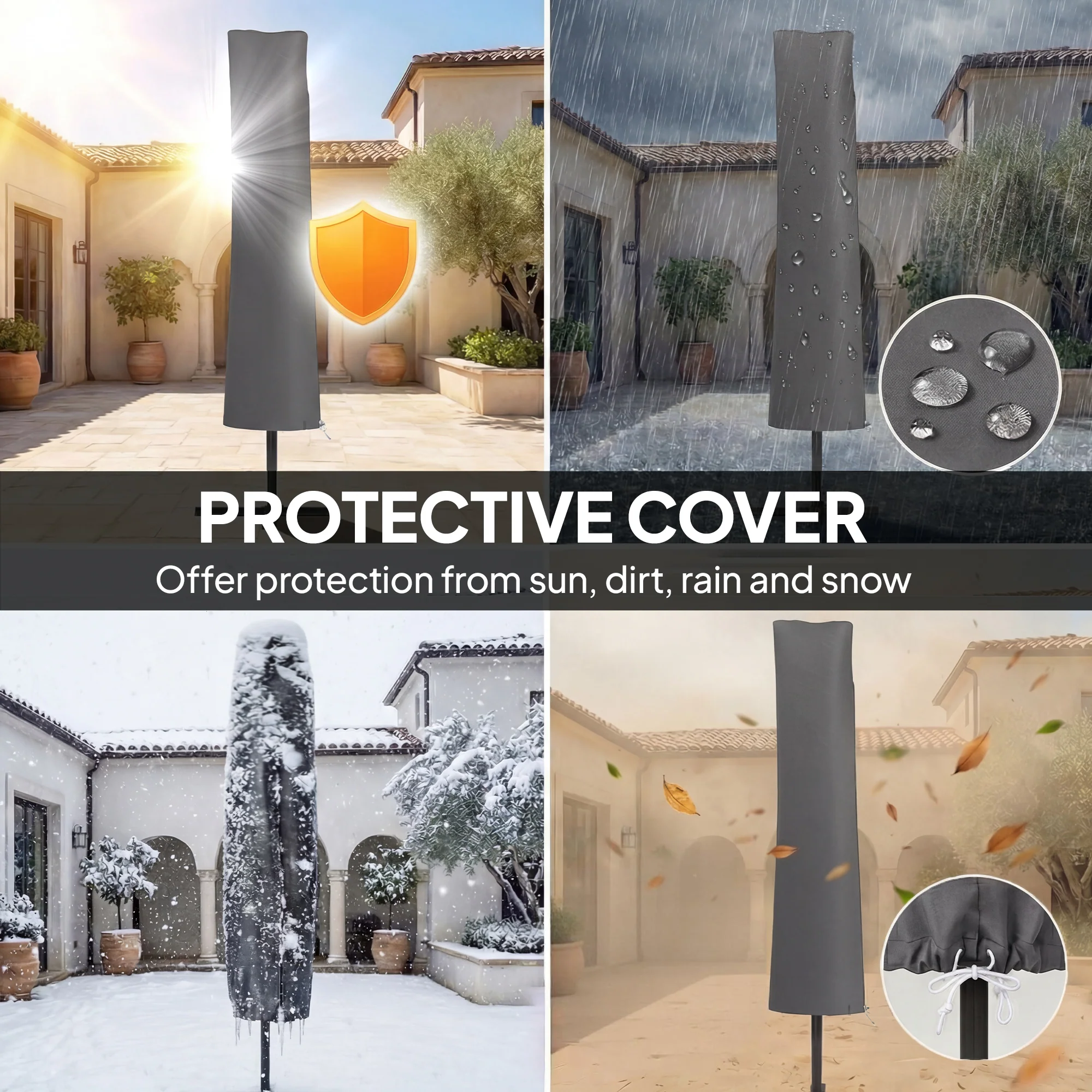 Outsunny 3 X 3 M Garden Cantilever Parasol W/ Light, Cover, Wind Protection - Image 4