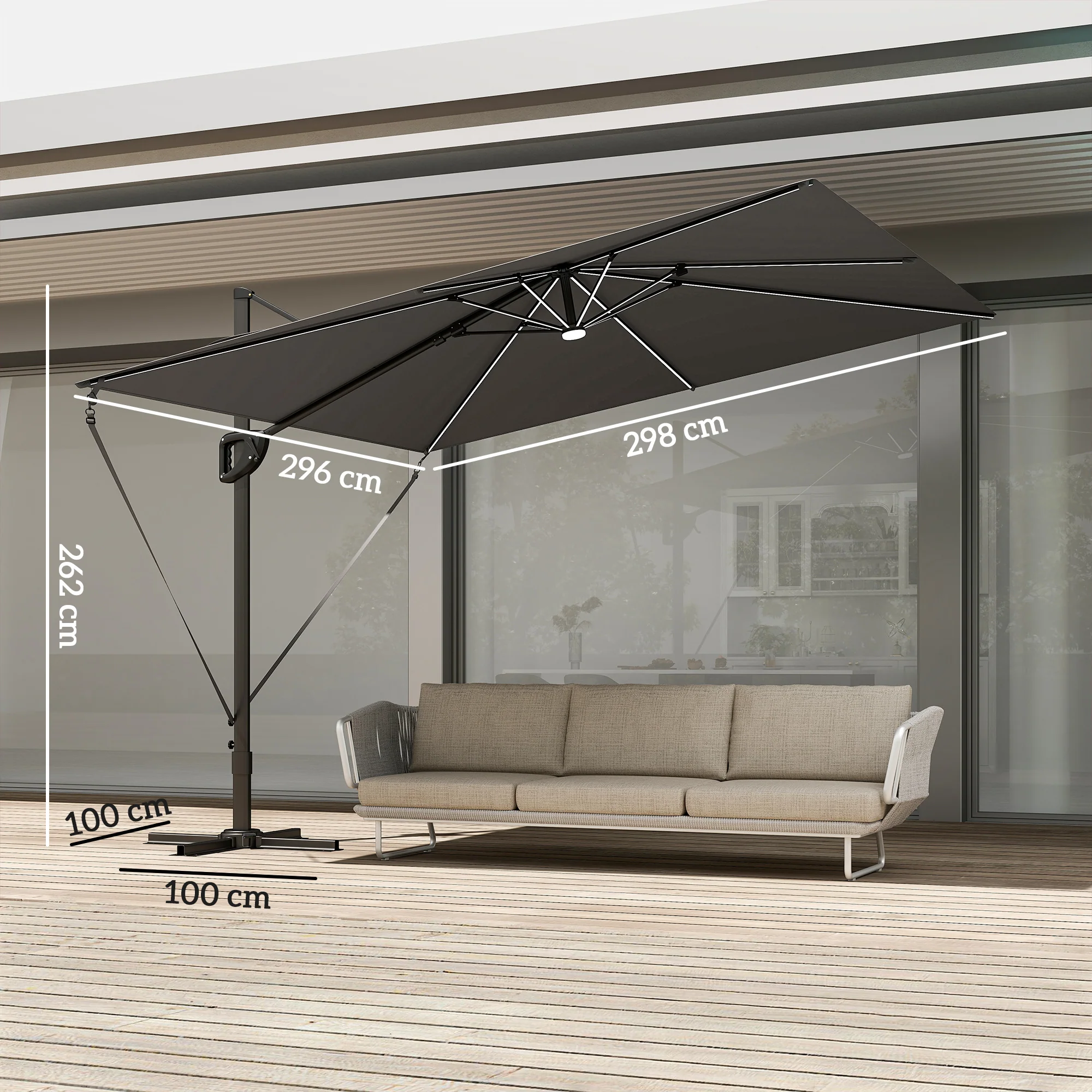 Outsunny 3 X 3 M Garden Cantilever Parasol W/ Light, Cover, Wind Protection - Image 5