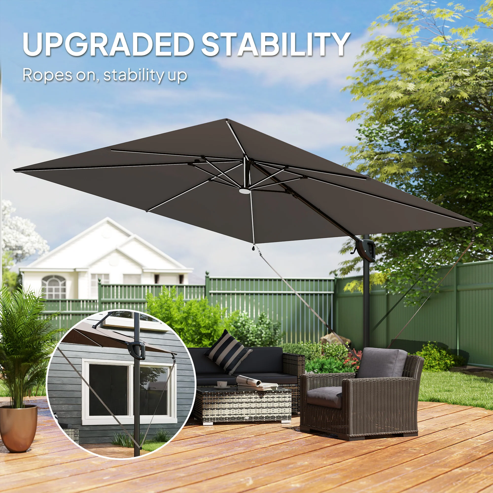 Outsunny 3 X 3 M Garden Cantilever Parasol W/ Light, Cover, Wind Protection - Image 6