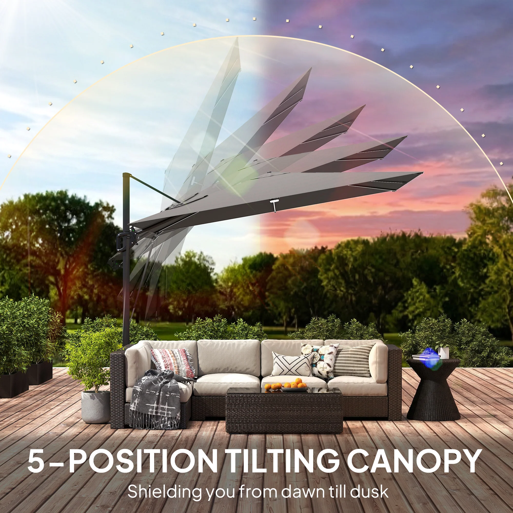 Outsunny 3 X 3 M Garden Cantilever Parasol W/ Light, Cover, Wind Protection - Image 8
