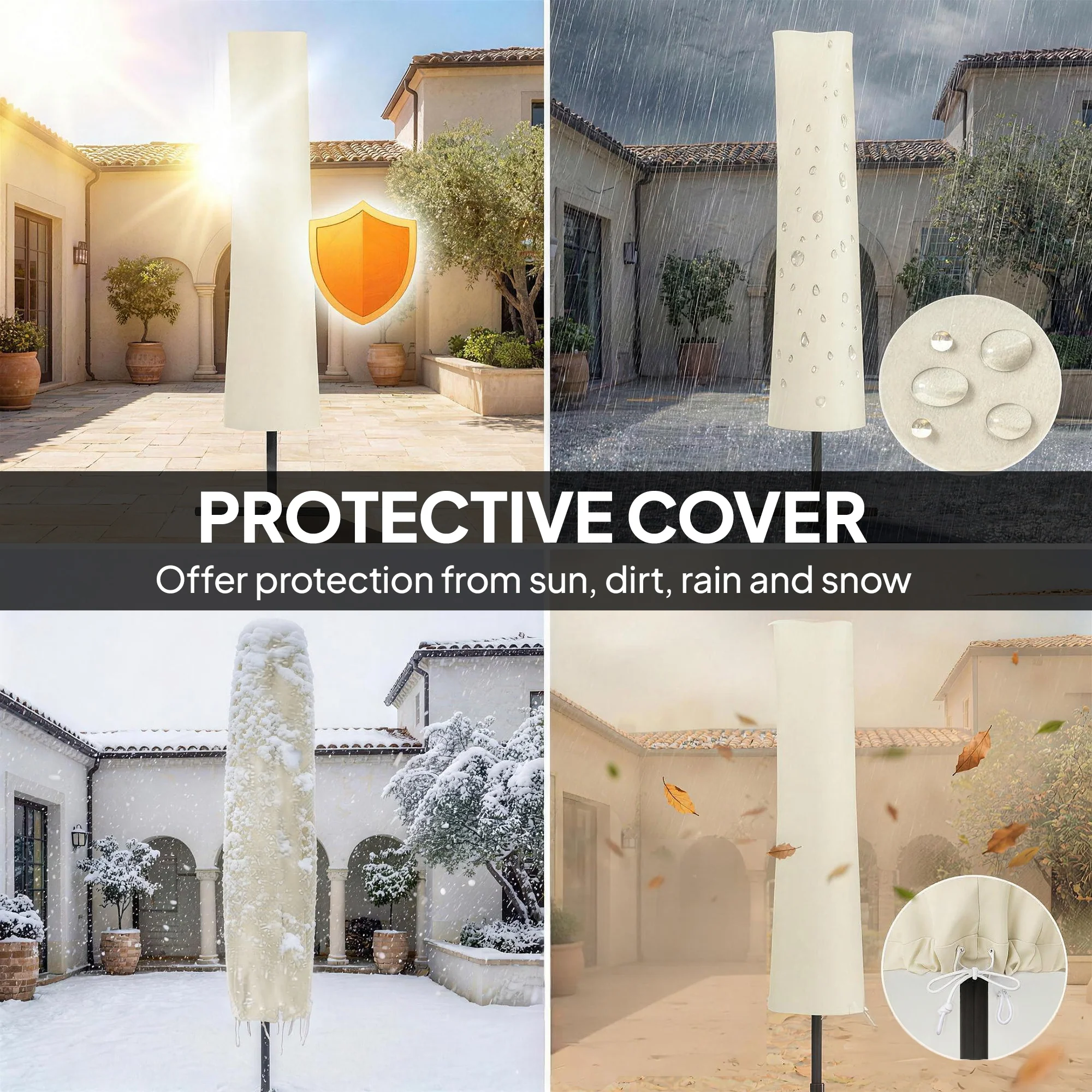 Outsunny 3 x 3 m Garden Cantilever Parasol w/ Light, Cover, Wind Protection - Image 4