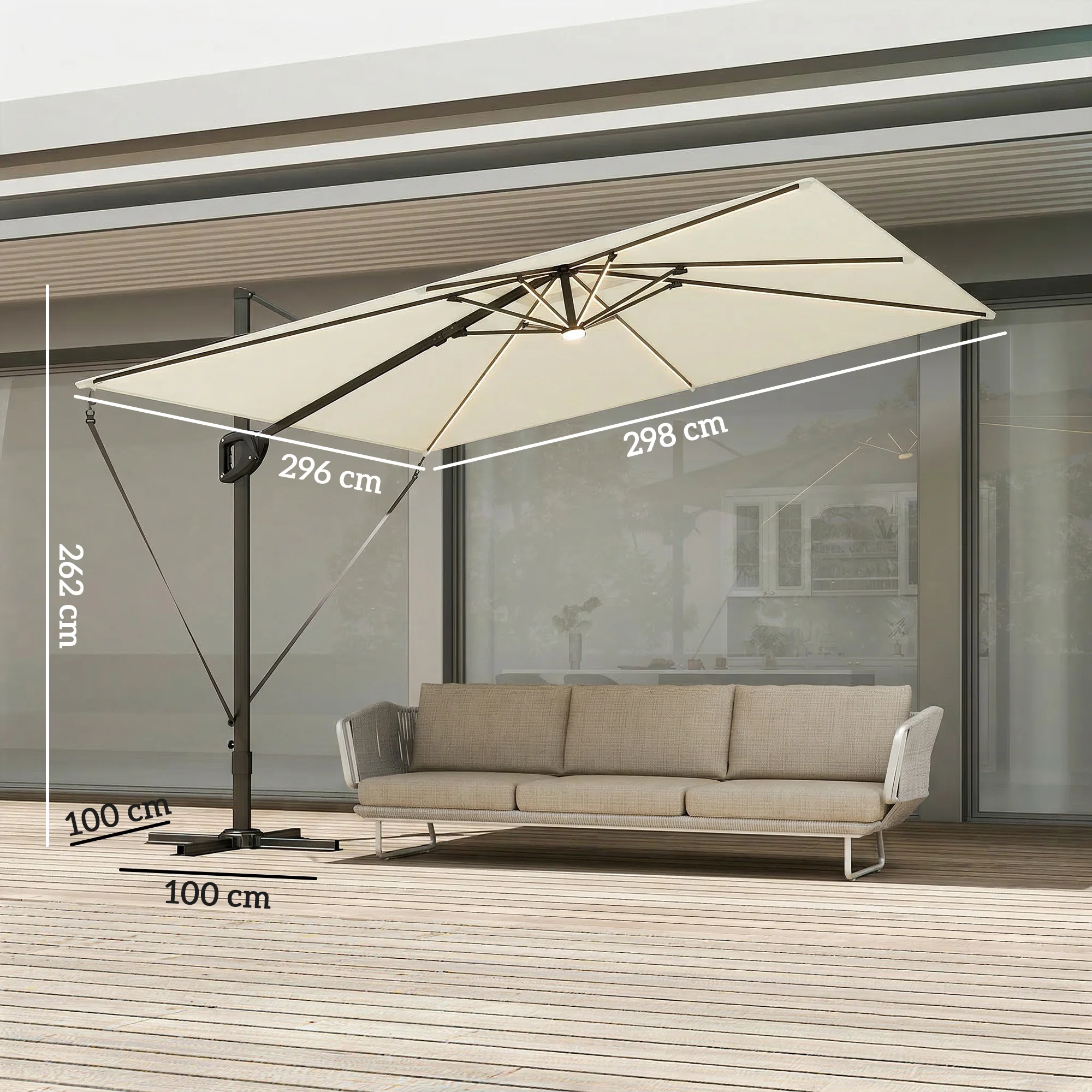 Outsunny 3 x 3 m Garden Cantilever Parasol w/ Light, Cover, Wind Protection - Image 5