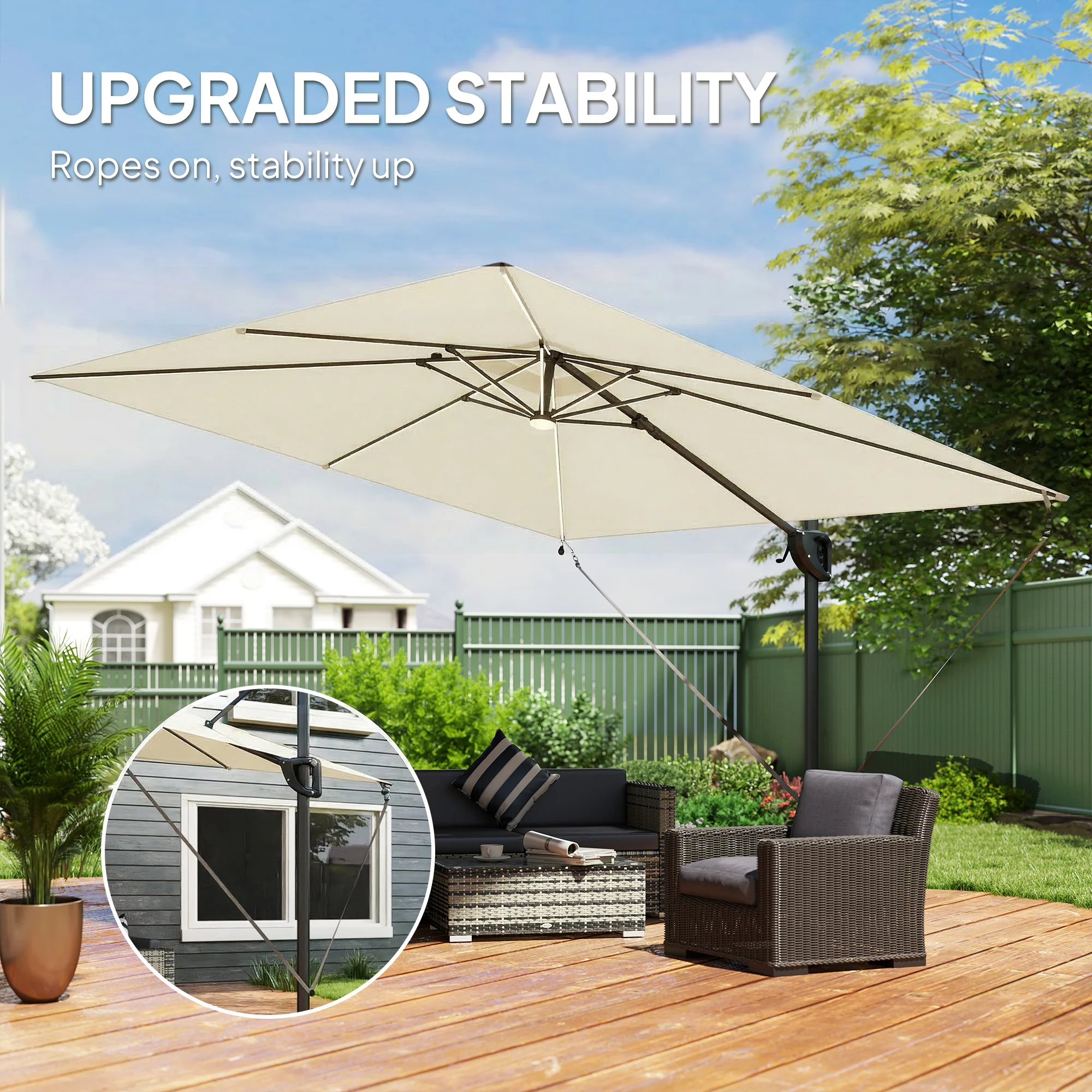 Outsunny 3 x 3 m Garden Cantilever Parasol w/ Light, Cover, Wind Protection - Image 6