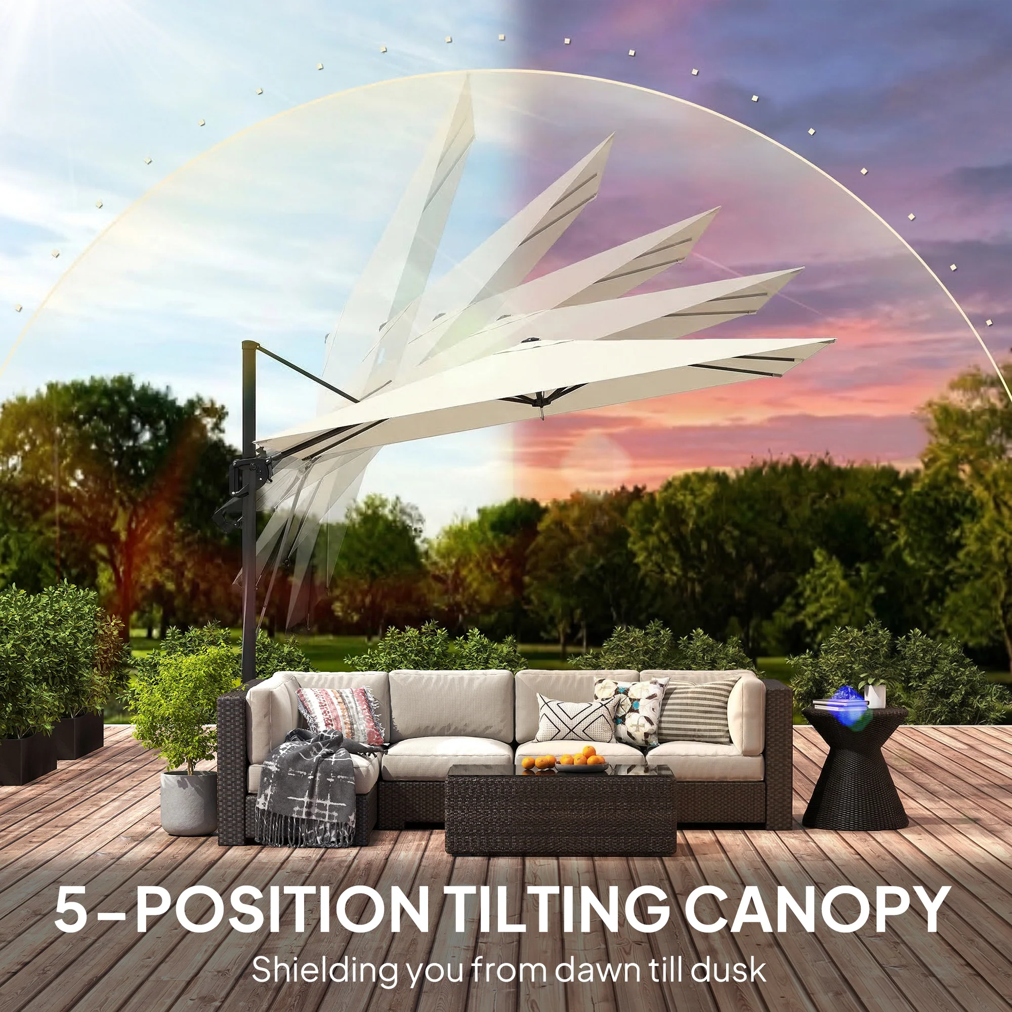Outsunny 3 x 3 m Garden Cantilever Parasol w/ Light, Cover, Wind Protection - Image 8