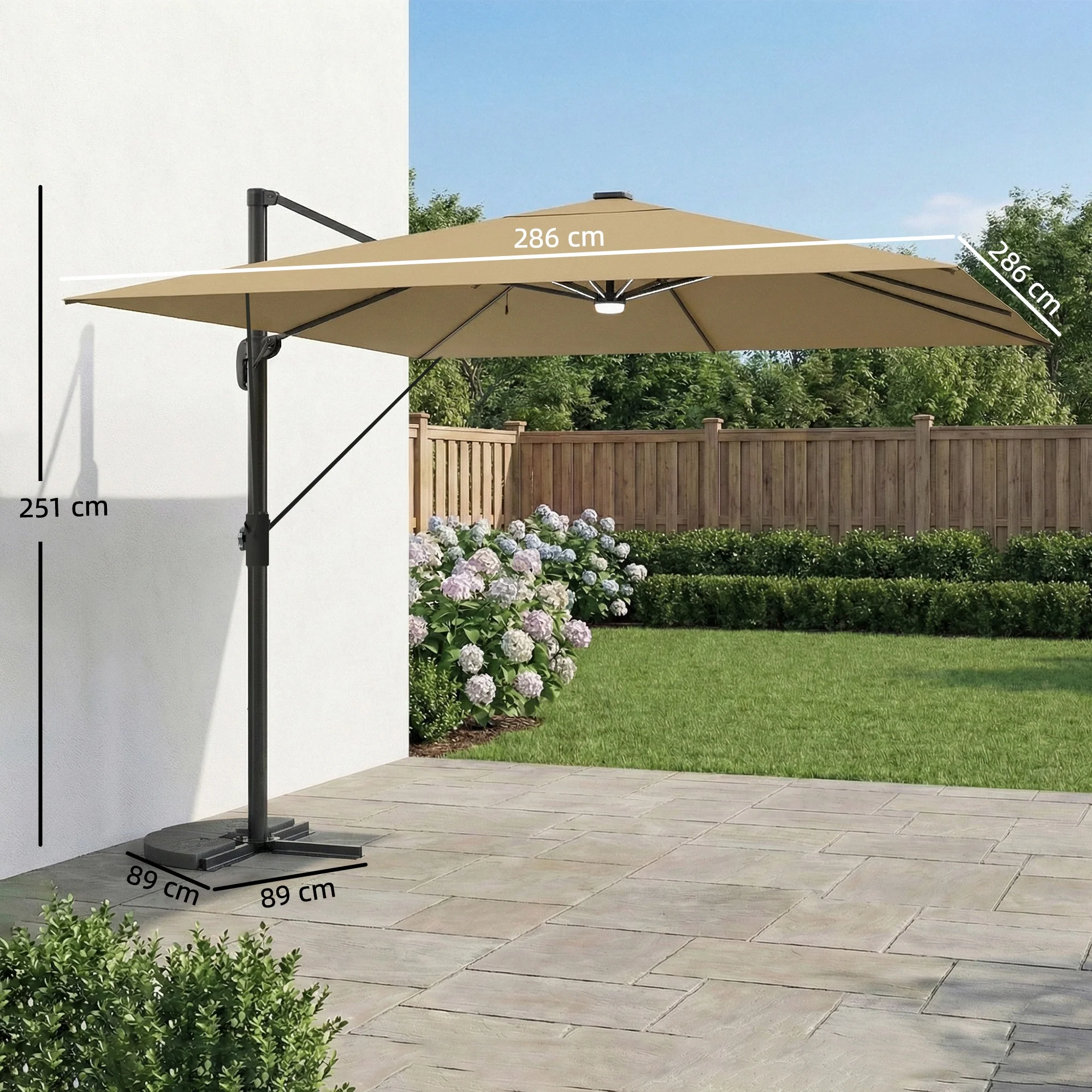 Outsunny 3 X 3 M Garden Cantilever Parasol W/ Light, Cover, Wind Protection - Image 3