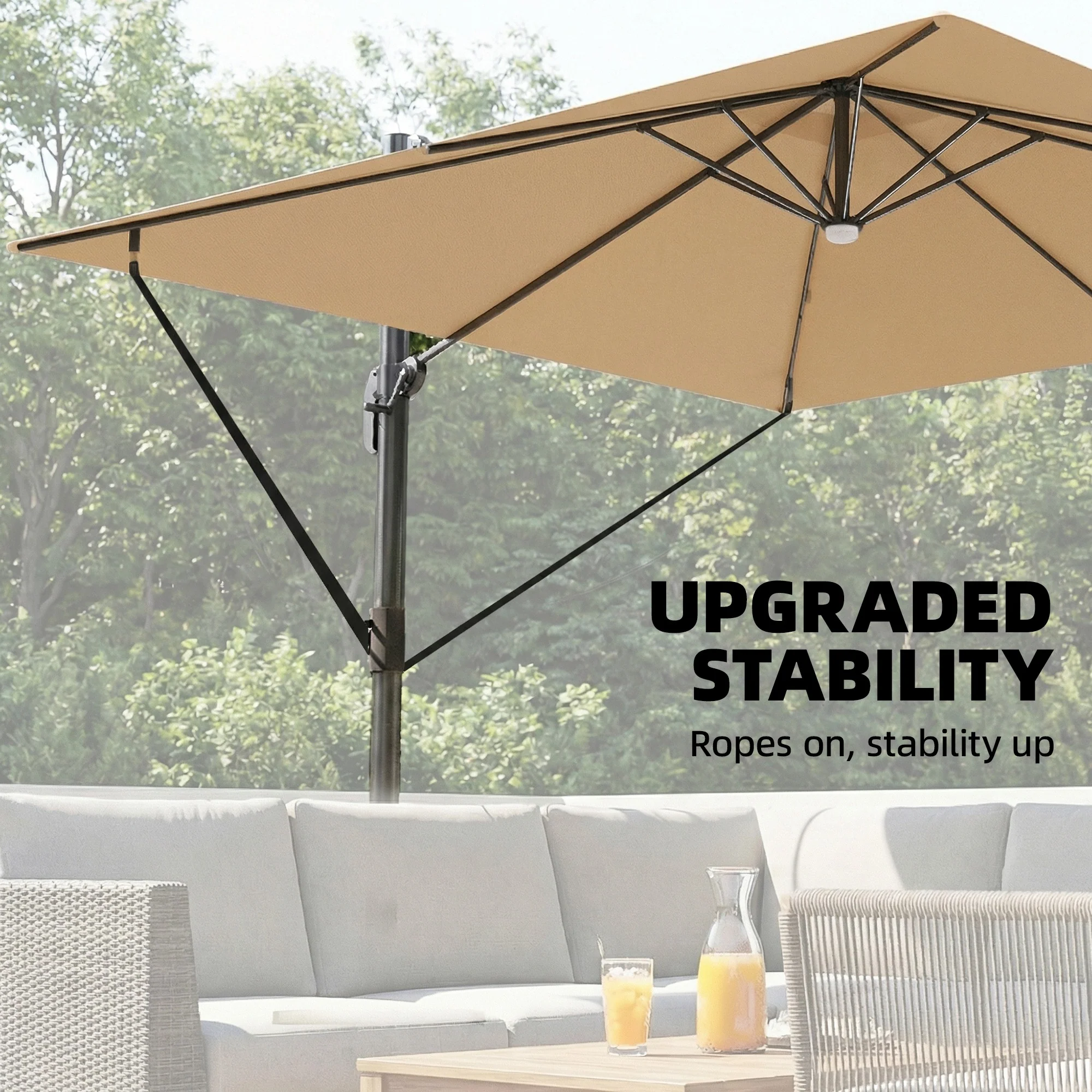 Outsunny 3 X 3 M Garden Cantilever Parasol W/ Light, Cover, Wind Protection - Image 6