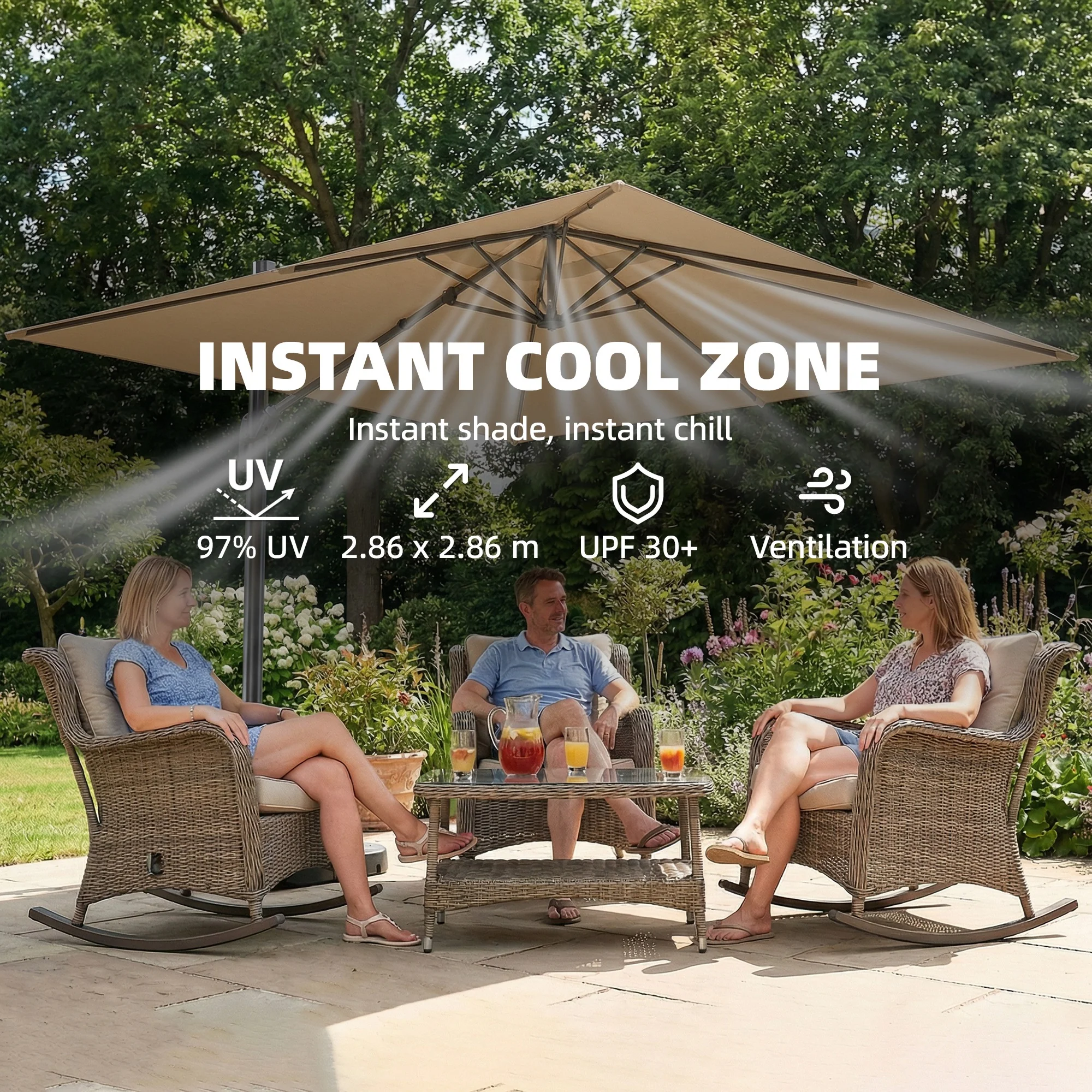 Outsunny 3 X 3 M Garden Cantilever Parasol W/ Light, Cover, Wind Protection - Image 7