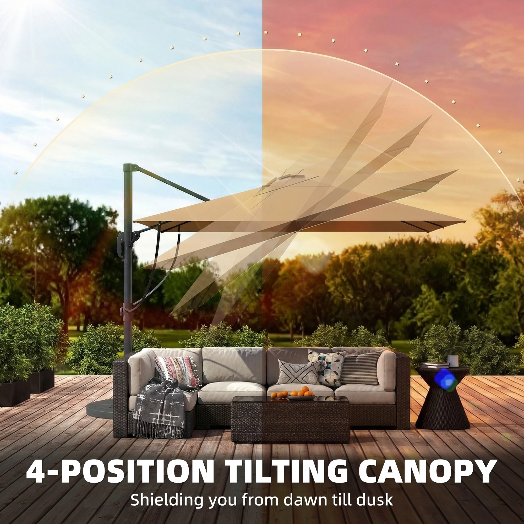 Outsunny 3 X 3 M Garden Cantilever Parasol W/ Light, Cover, Wind Protection - Image 8