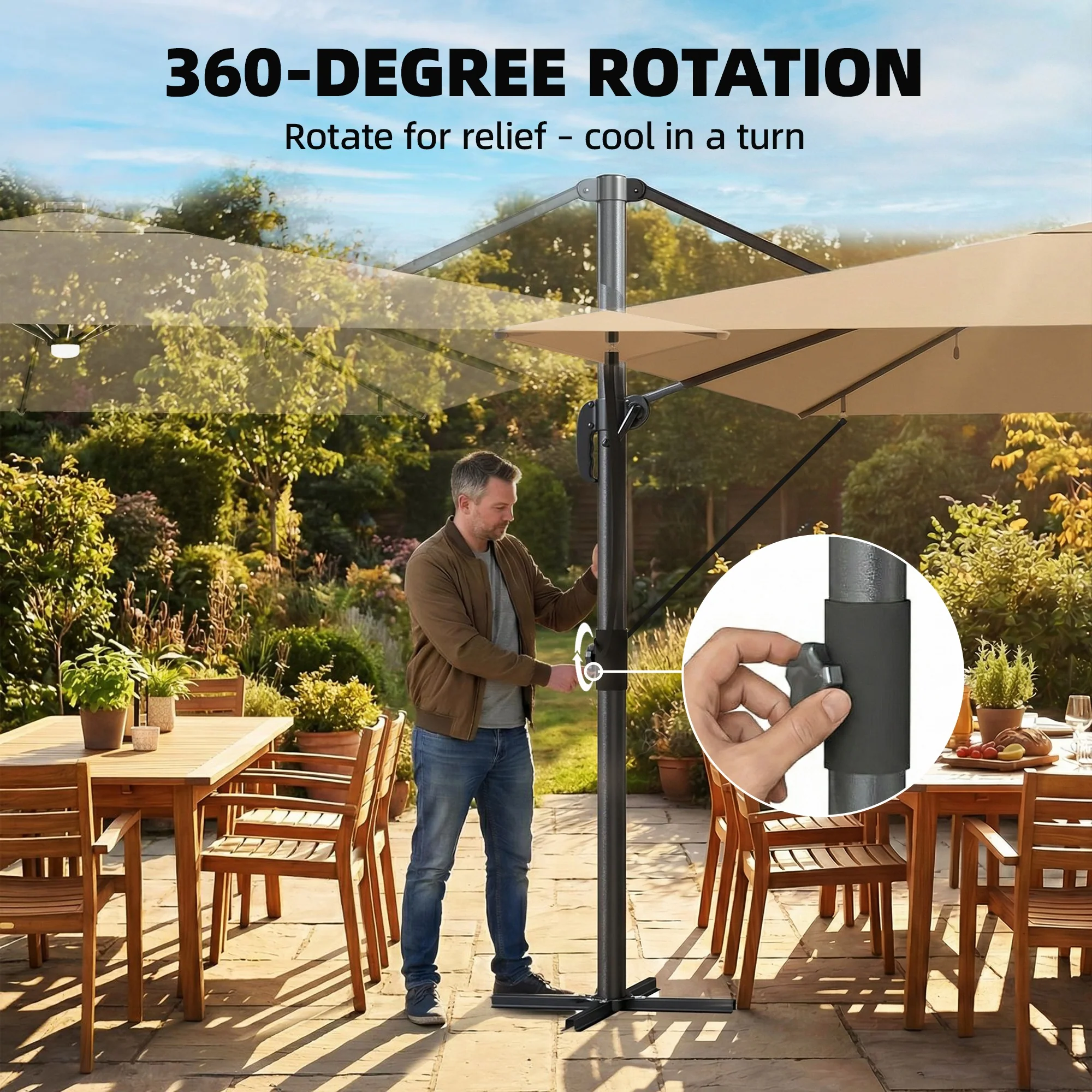 Outsunny 3 X 3 M Garden Cantilever Parasol W/ Light, Cover, Wind Protection - Image 9