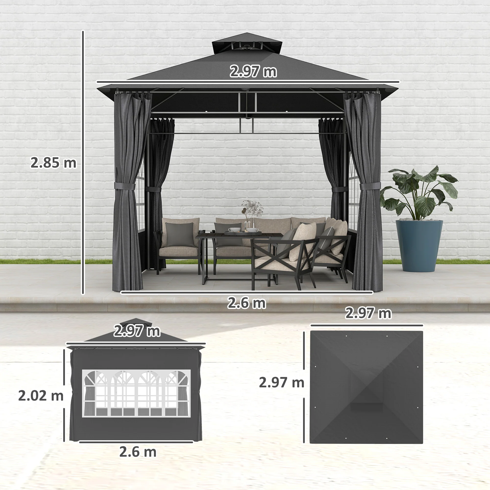 Outsunny 3 x 3 m Garden Gazebo, Outdoor Gazebo Canopy Shelter - Image 14
