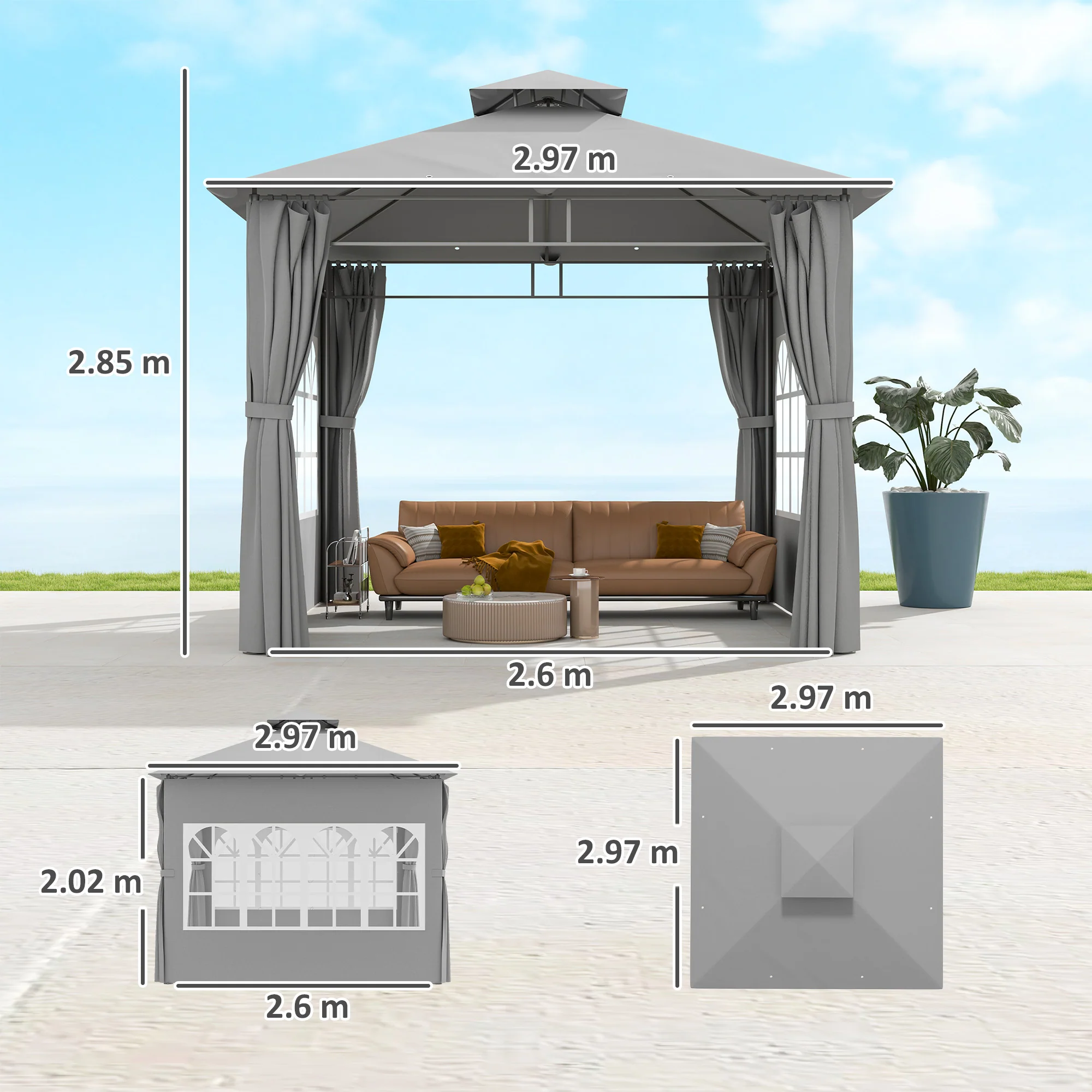 Outsunny 3 x 3 m Garden Gazebo, Outdoor Gazebo Canopy Shelter - Image 23