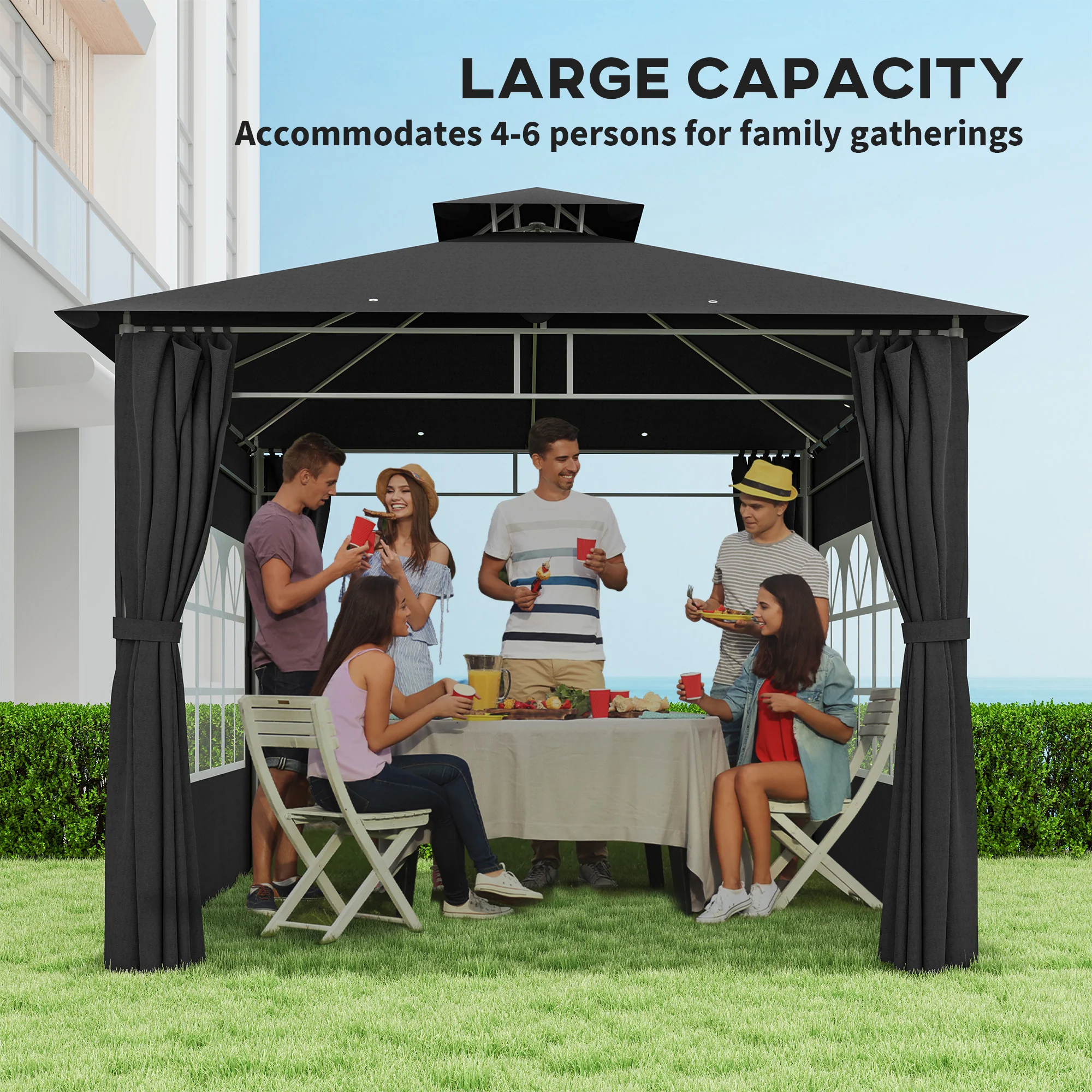 Outsunny 3 x 3 m Garden Gazebo, Outdoor Gazebo Canopy Shelter - Image 3