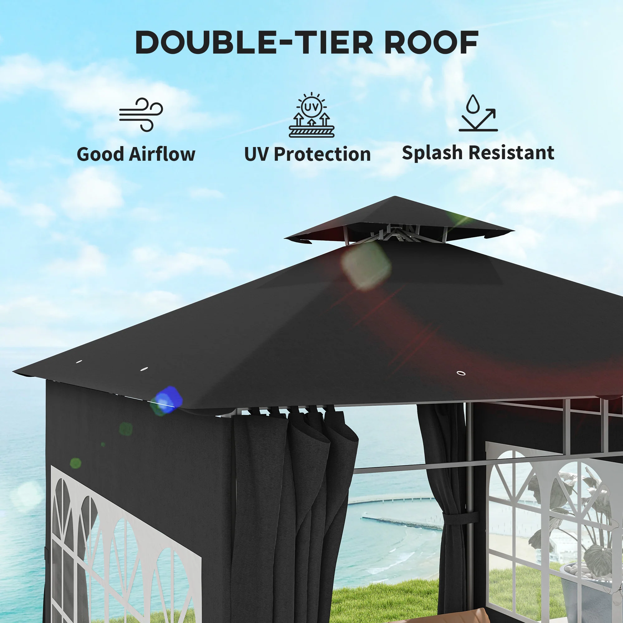 Outsunny 3 x 3 m Garden Gazebo, Outdoor Gazebo Canopy Shelter - Image 4