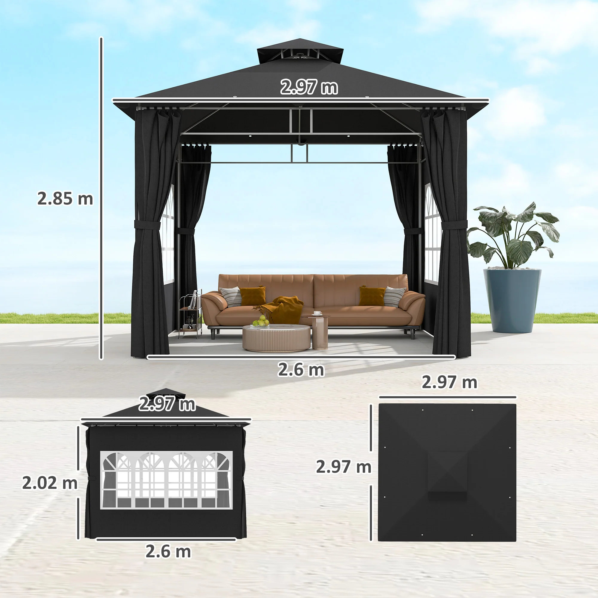 Outsunny 3 x 3 m Garden Gazebo, Outdoor Gazebo Canopy Shelter - Image 5