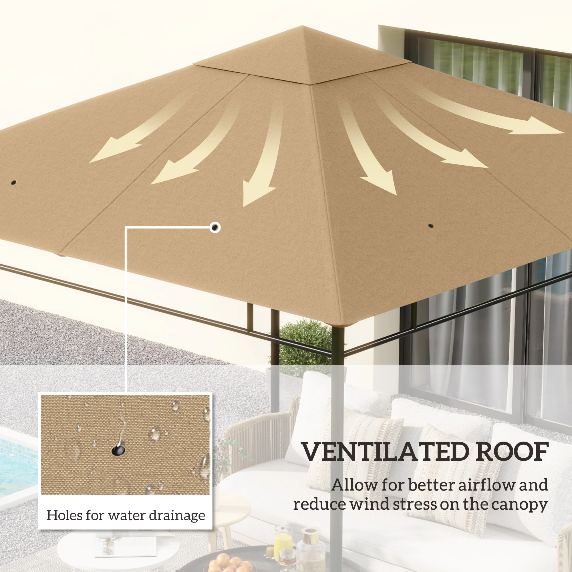 Outsunny 3 x 3 m Gazebo Canopy Replacement Cover, Gazebo Roof Replacement - Image 3