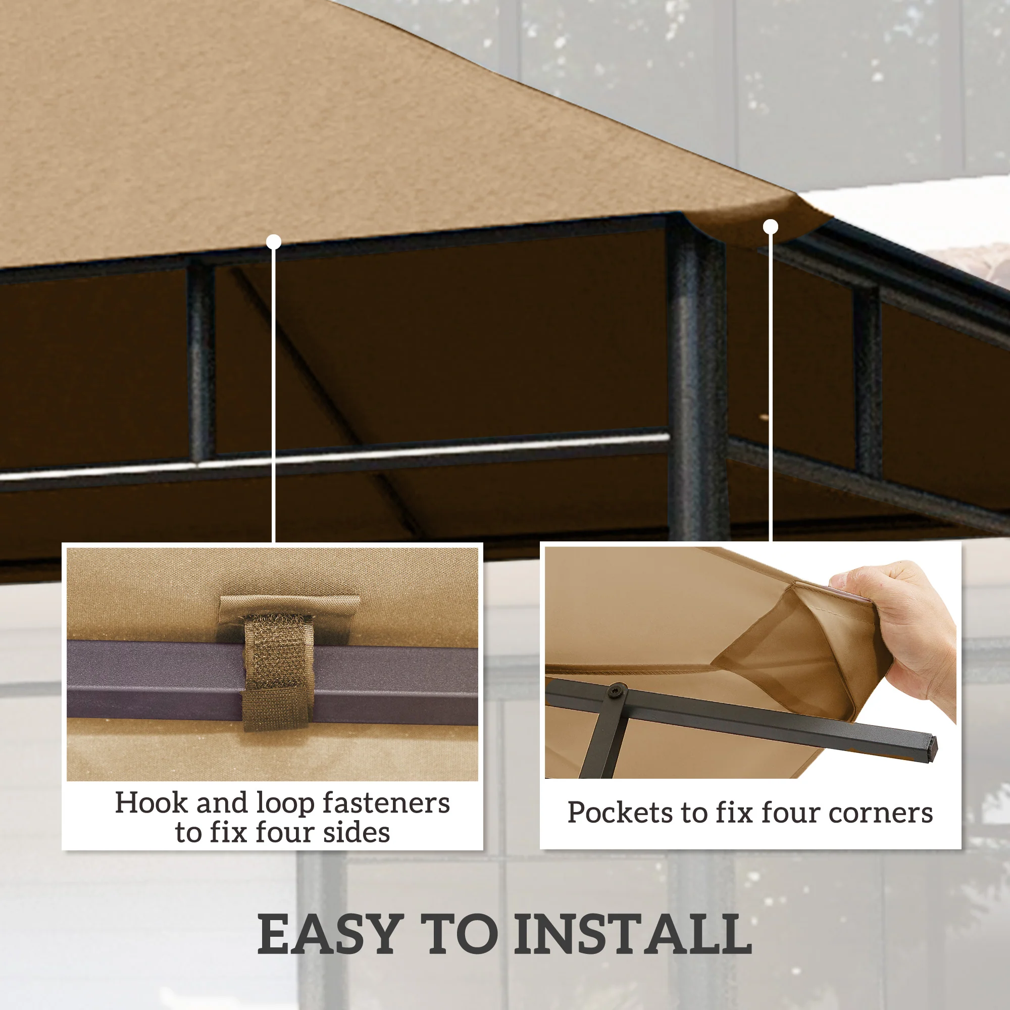 Outsunny 3 x 3 m Gazebo Canopy Replacement Cover, Gazebo Roof Replacement - Image 4