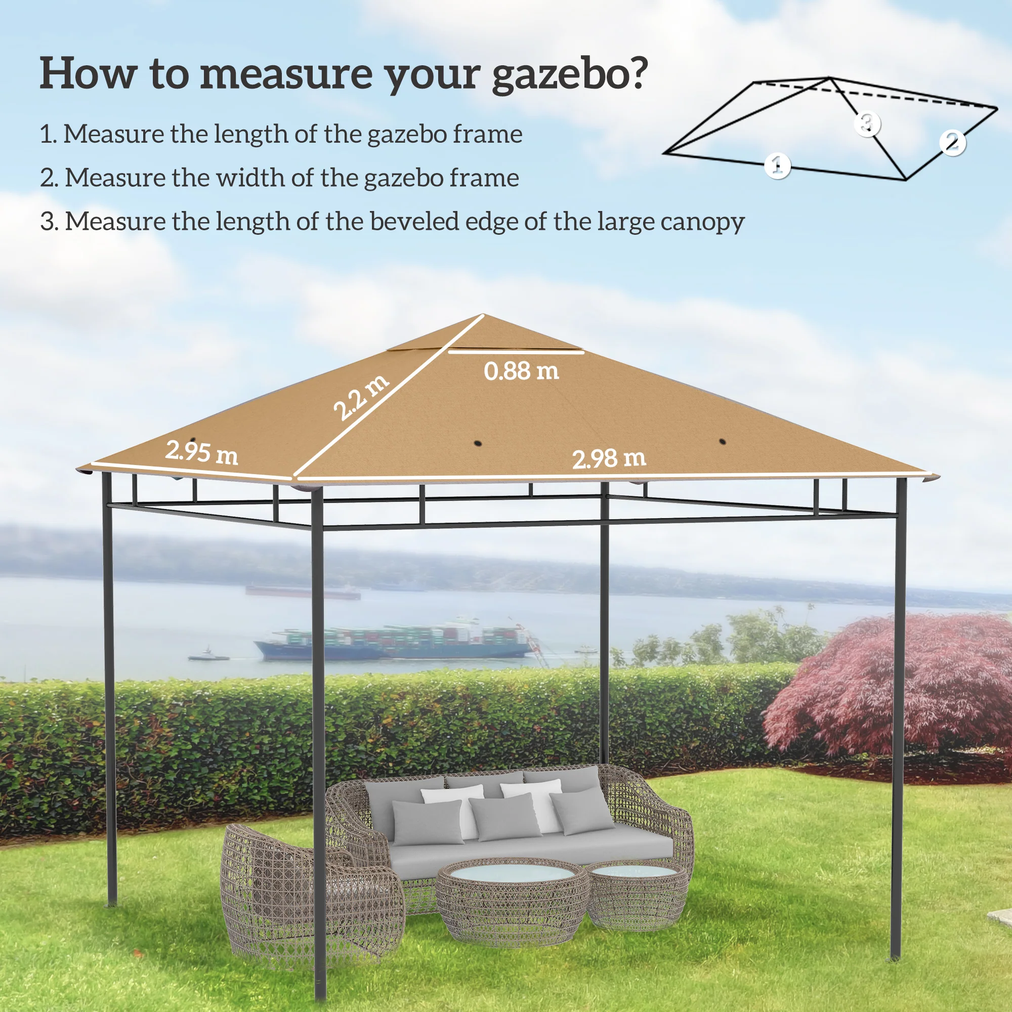 Outsunny 3 x 3 m Gazebo Canopy Replacement Cover, Gazebo Roof Replacement - Image 5