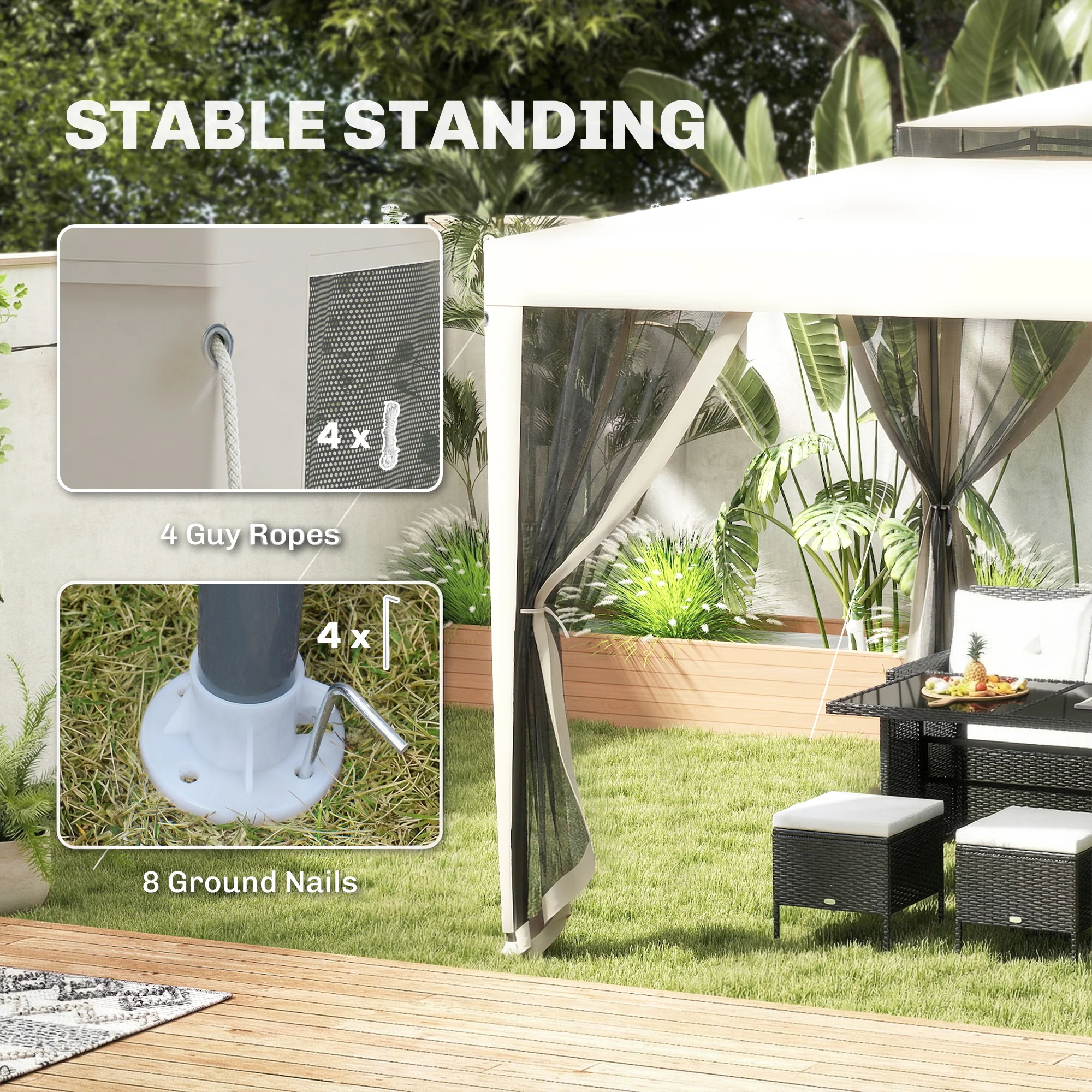 Outsunny 3 x 3 m Gazebo, Netting Party Tent w/ Double Tier Roof, Cream White - Image 8