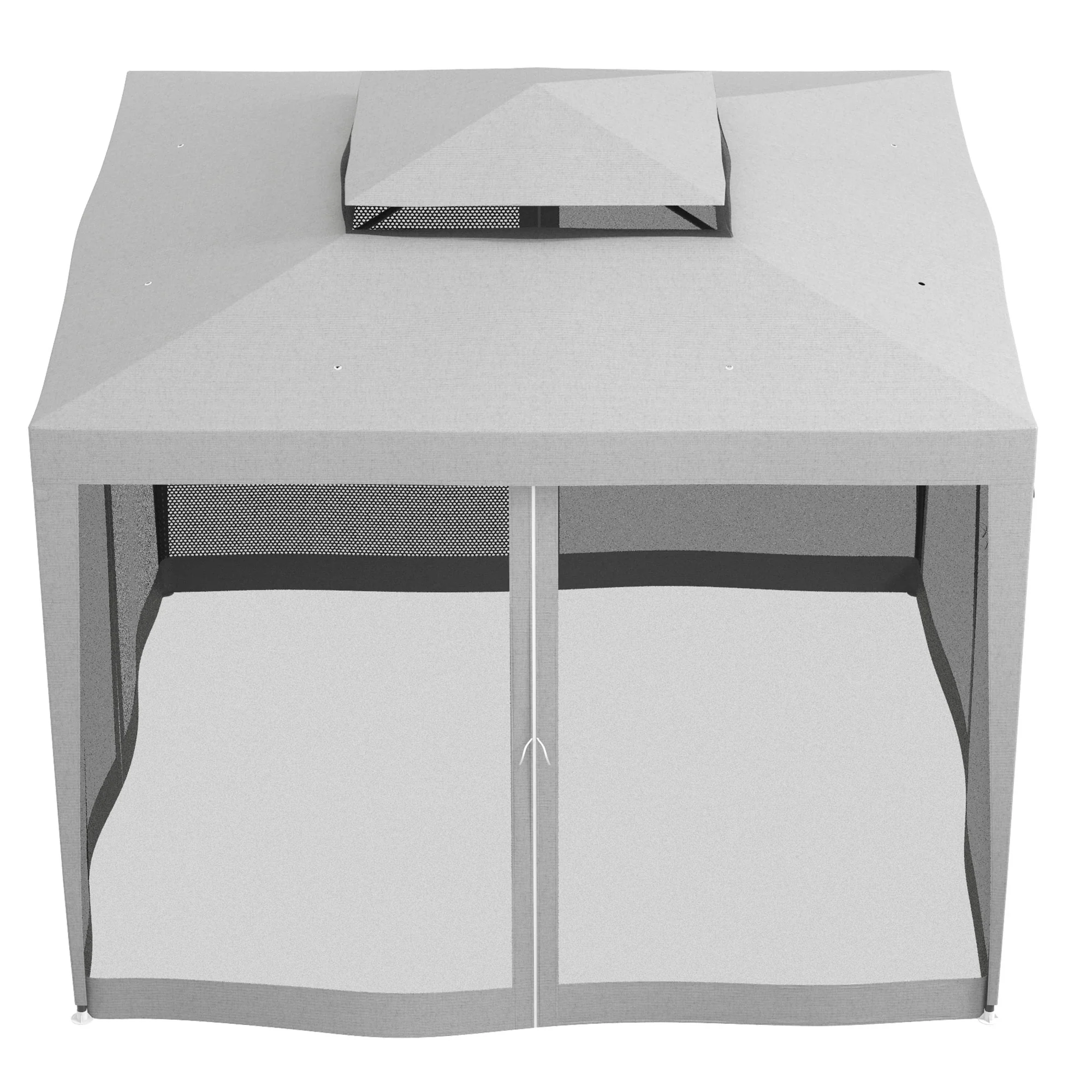 Outsunny 3 x 3 m Gazebo, Netting Party Tent w/ Double Tier Roof, Light Grey - Image 7