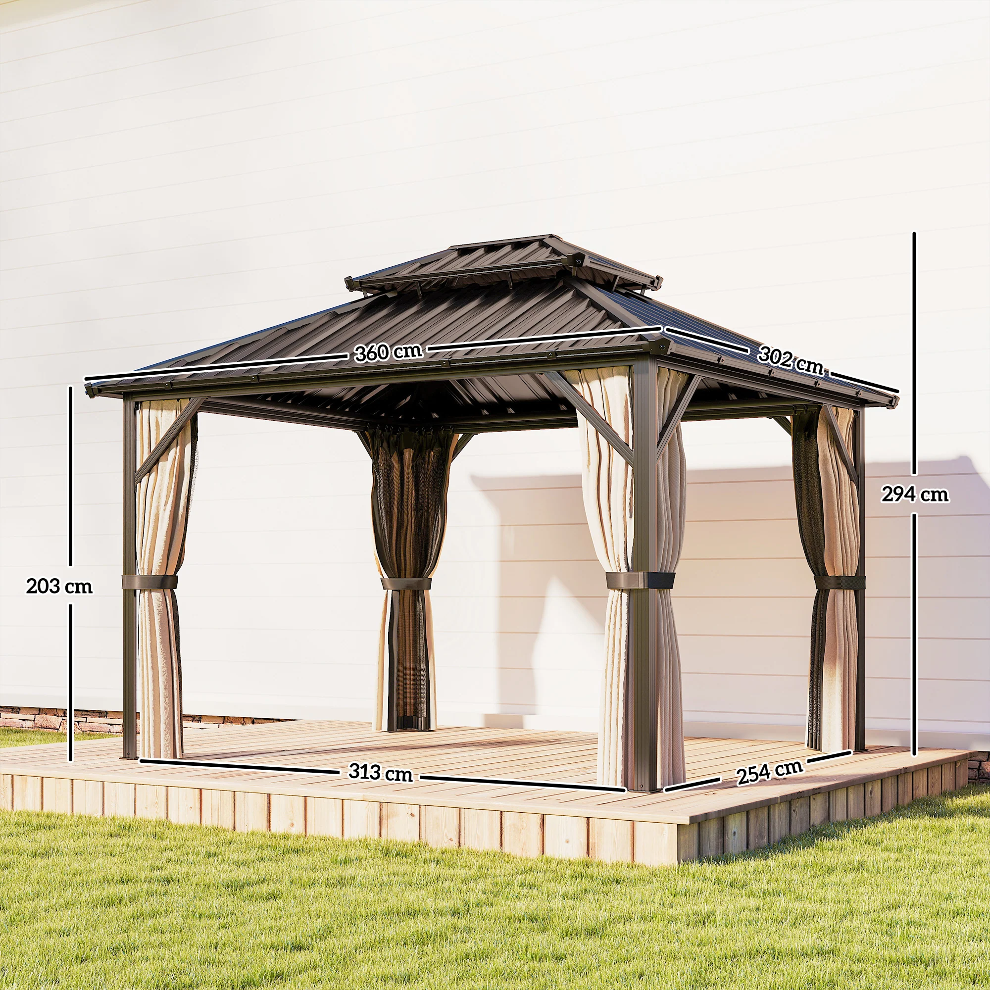 Outsunny 3 X 3 M Hardtop Gazebo Canopy With Aluminium Frame, Garden Gazebo - Image 5