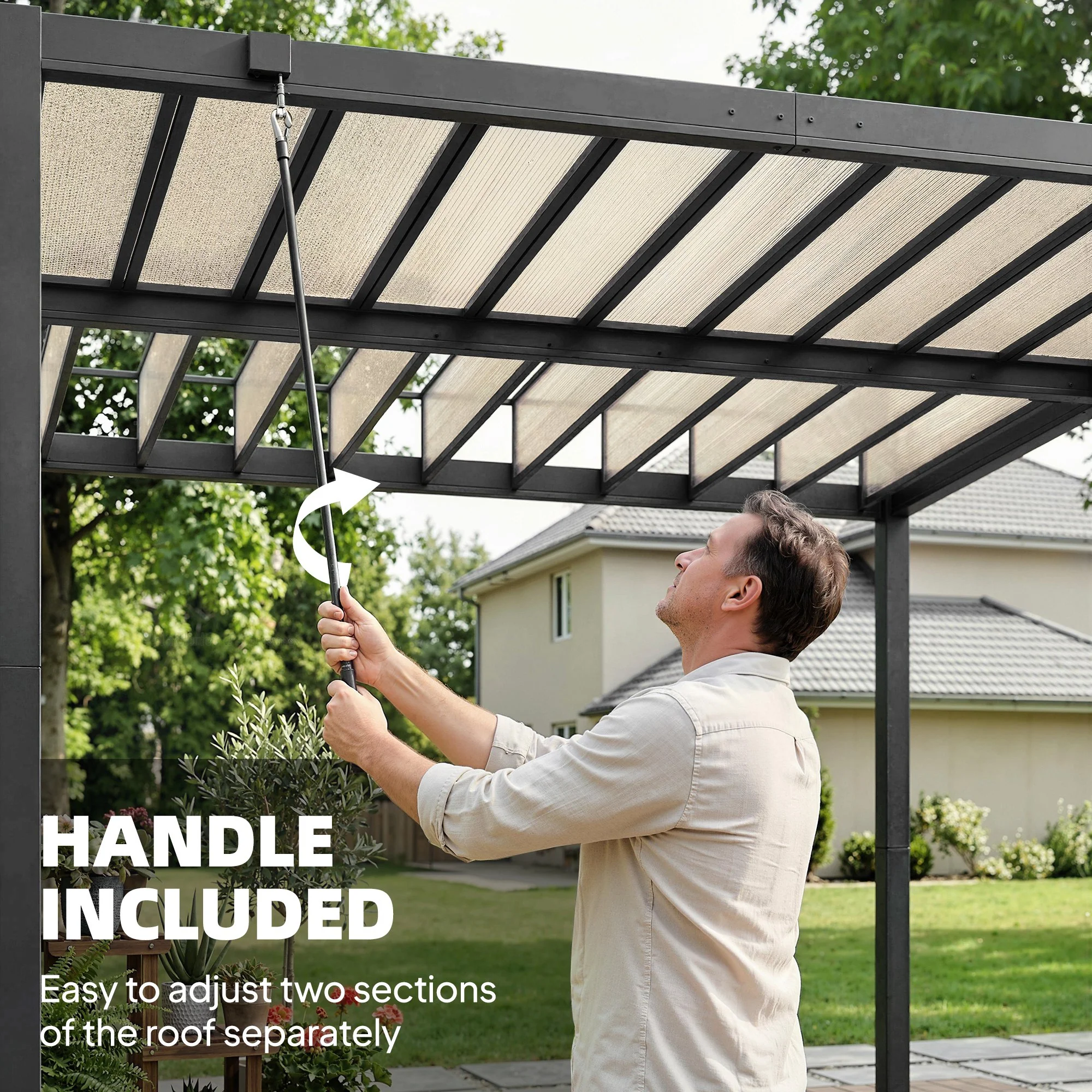 Outsunny 3 X 3 M Louvered Pergola With PC Roof, Aluminium Patio Gazebo - Image 7