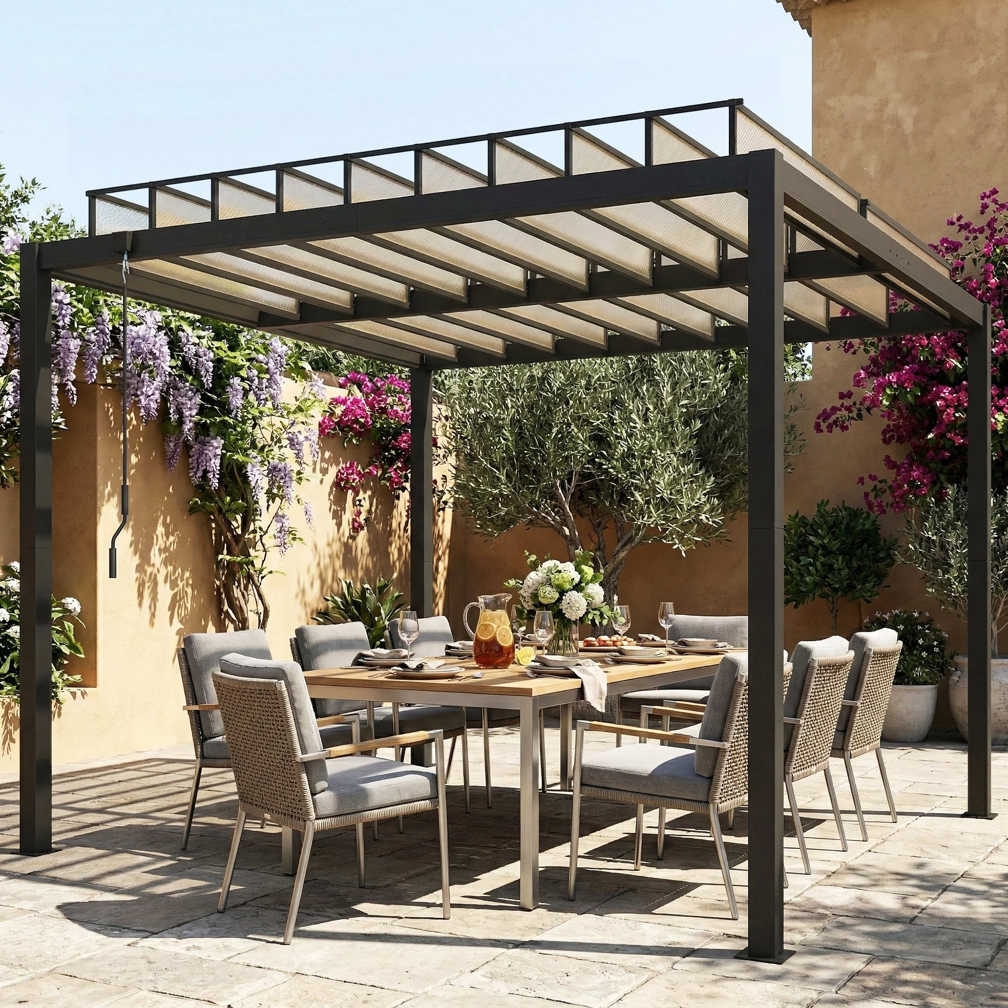 Outsunny 3 X 3 M Louvered Pergola With PC Roof, Aluminium Patio Gazebo - Image 9