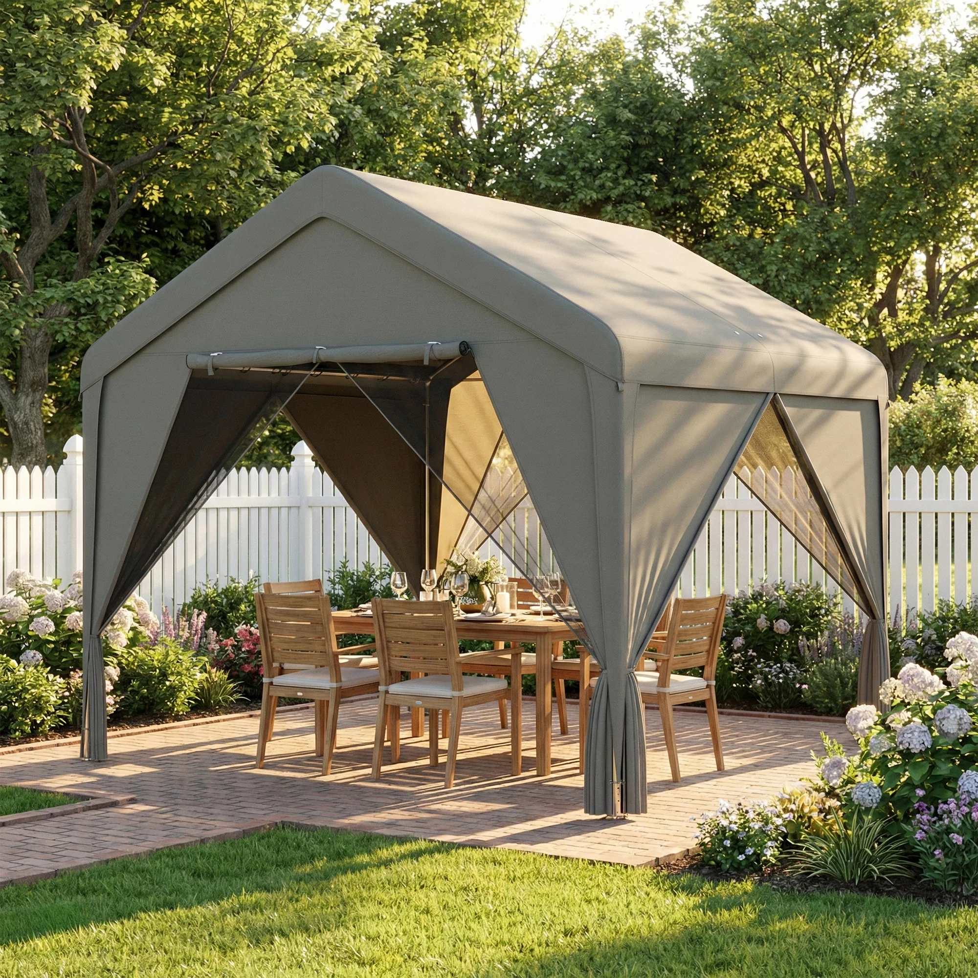 Outsunny 3 X 3 M Outdoor Patio Gazebo With Netting And Curtains, Dark Grey - Image 2