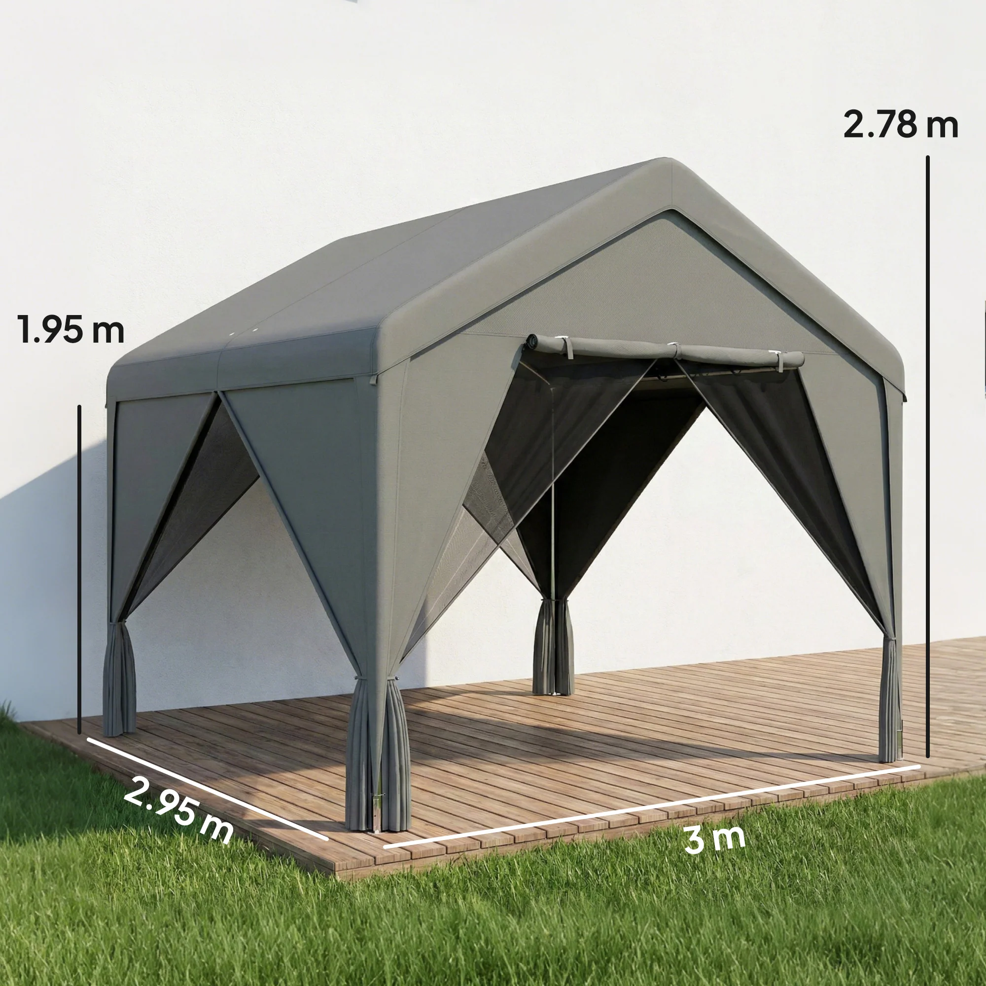 Outsunny 3 X 3 M Outdoor Patio Gazebo With Netting And Curtains, Dark Grey - Image 3