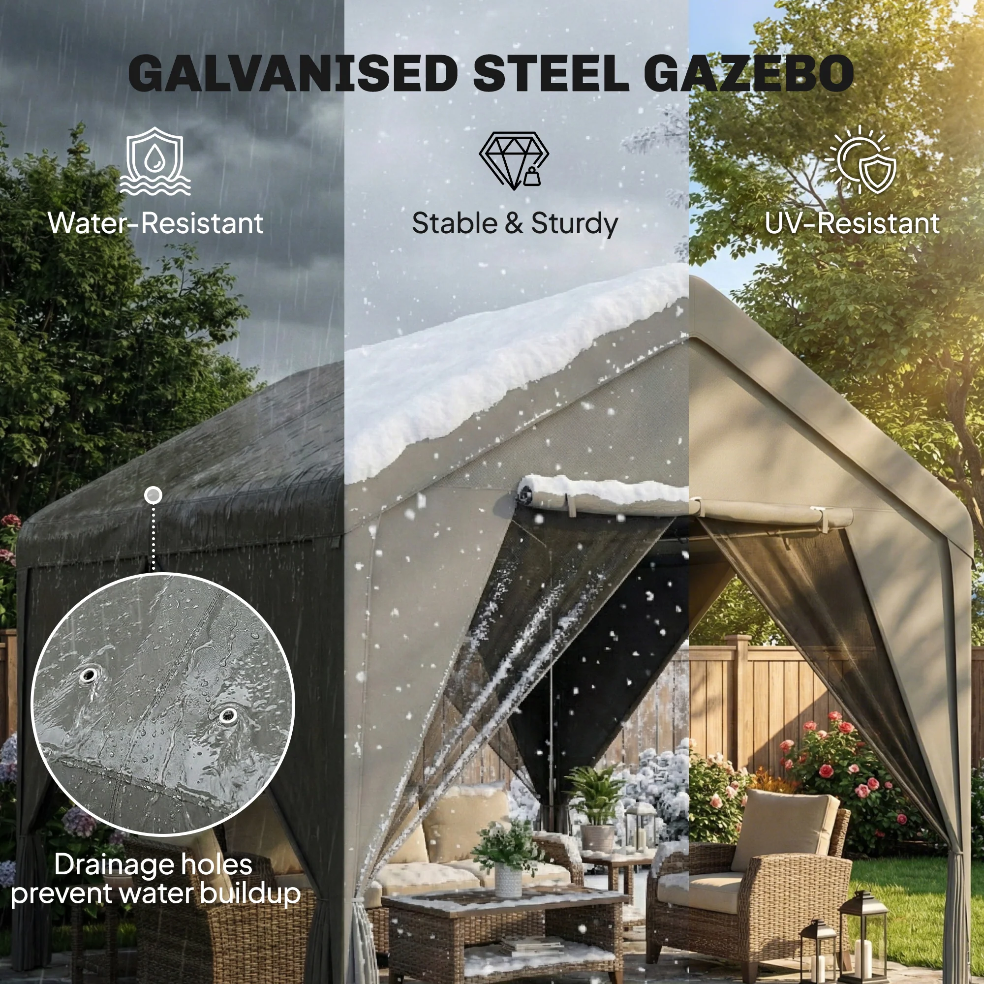 Outsunny 3 X 3 M Outdoor Patio Gazebo With Netting And Curtains, Dark Grey - Image 4