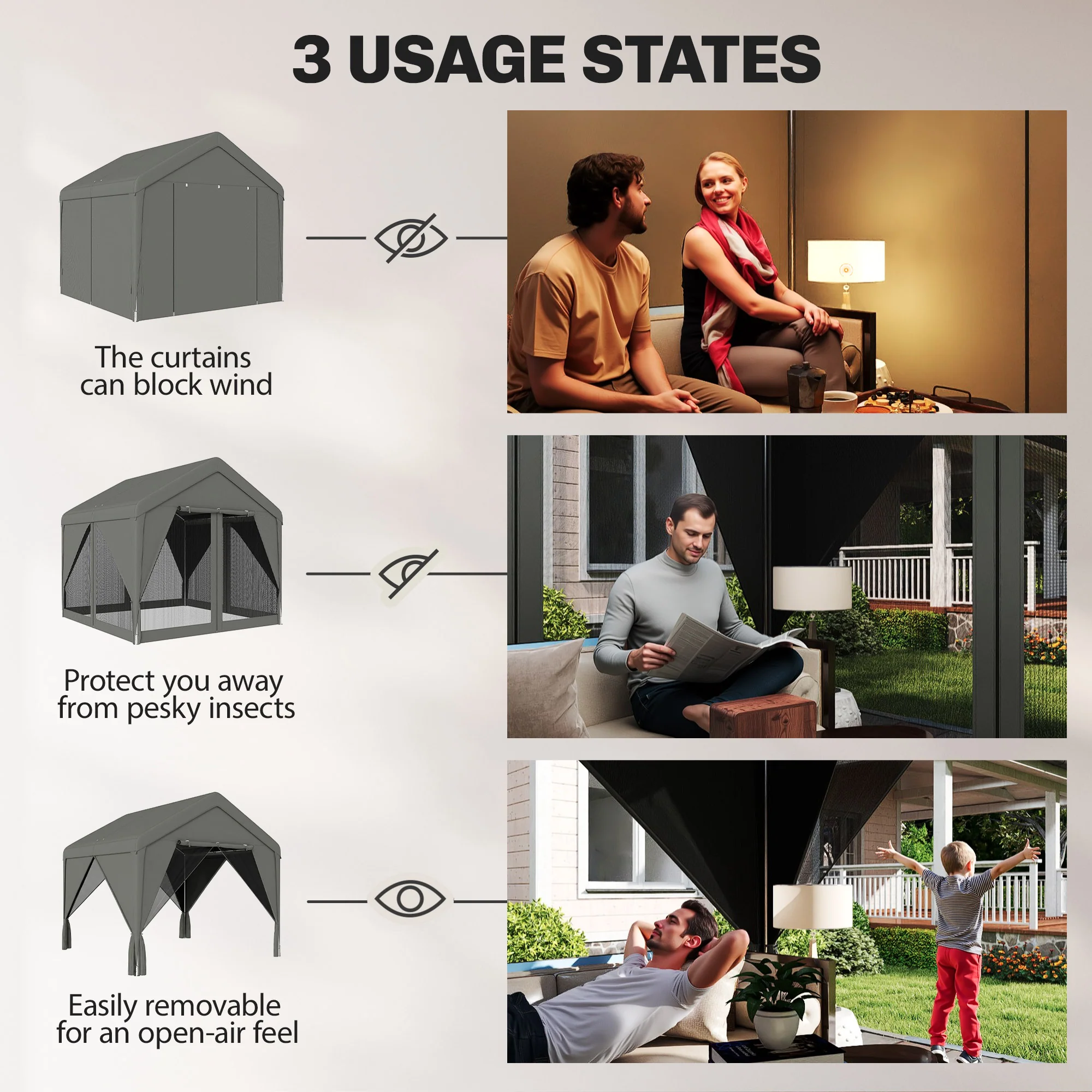 Outsunny 3 X 3 M Outdoor Patio Gazebo With Netting And Curtains, Dark Grey - Image 5