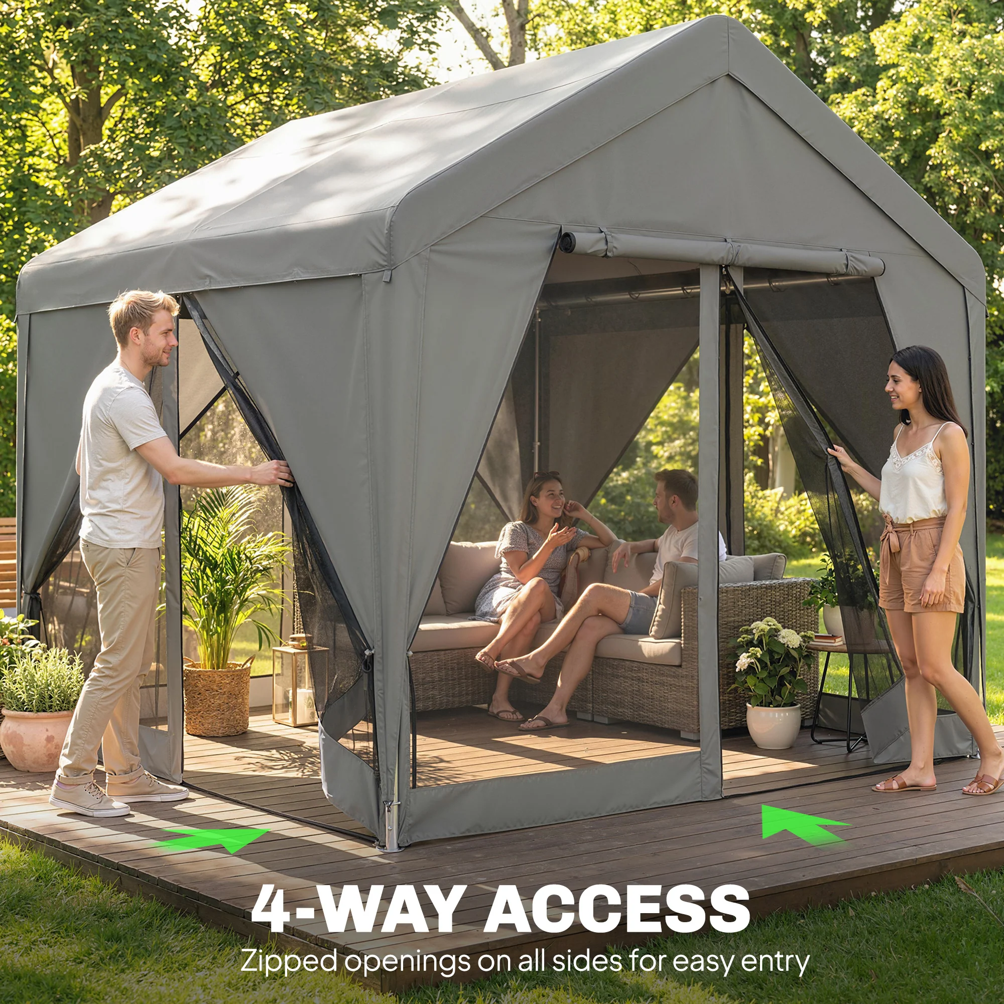 Outsunny 3 X 3 M Outdoor Patio Gazebo With Netting And Curtains, Dark Grey - Image 6