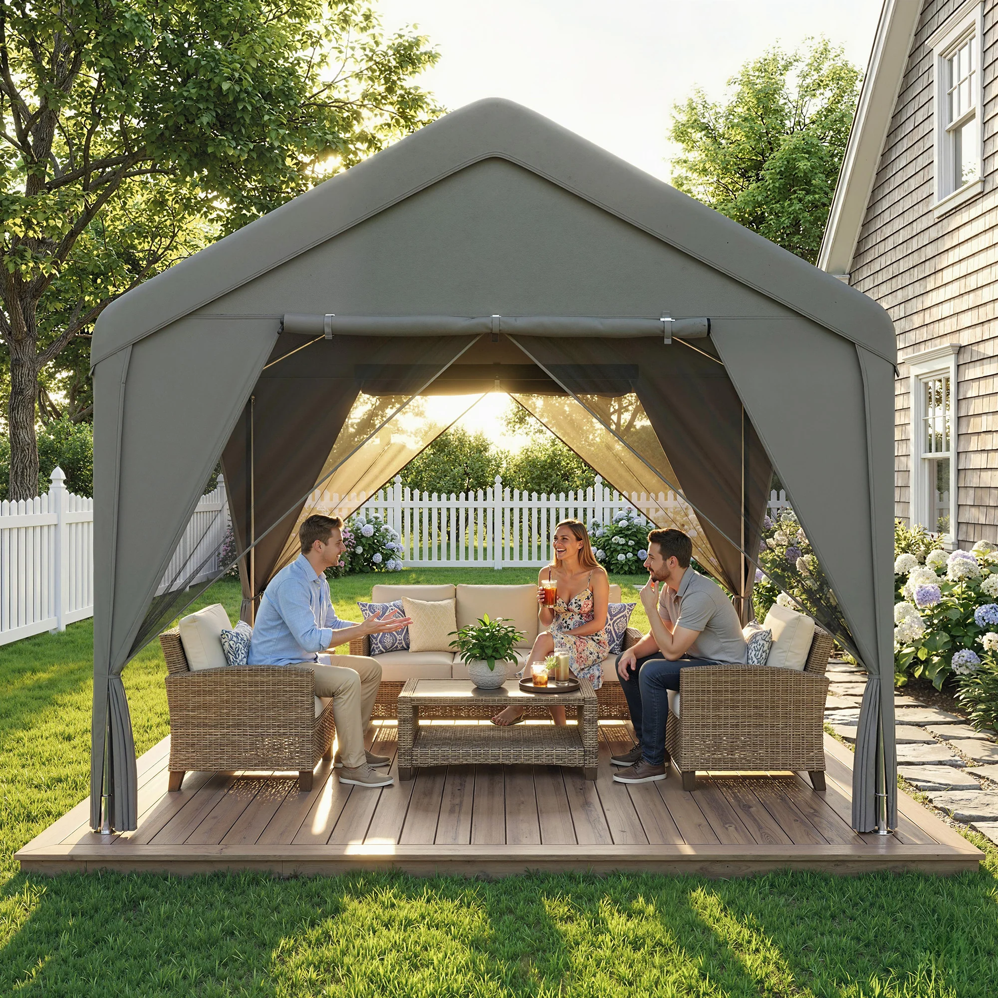 Outsunny 3 X 3 M Outdoor Patio Gazebo With Netting And Curtains, Dark Grey - Image 8