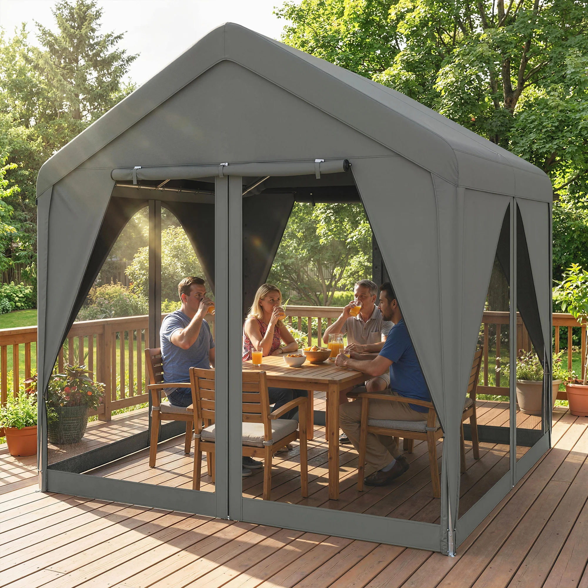 Outsunny 3 X 3 M Outdoor Patio Gazebo With Netting And Curtains, Dark Grey - Image 9