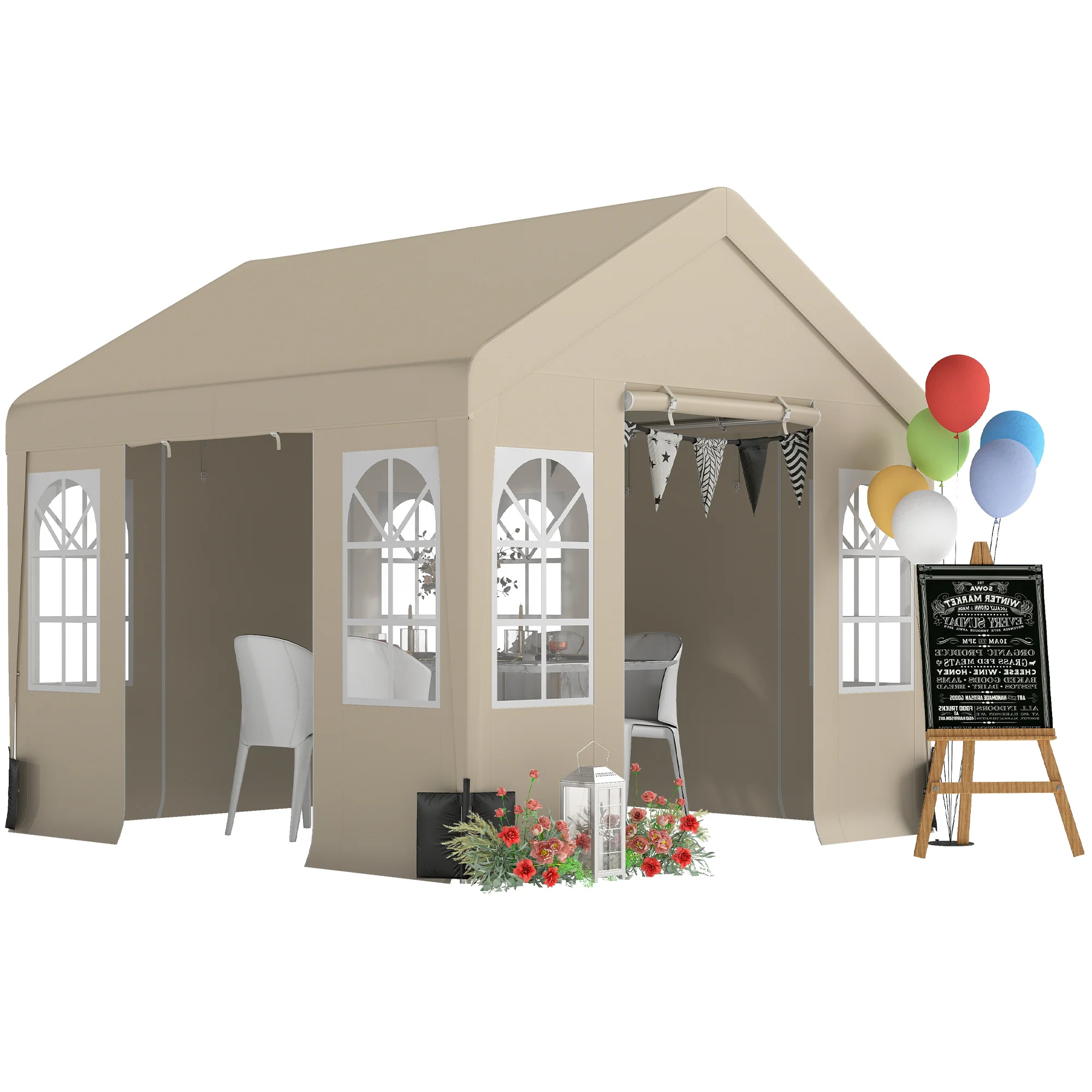 Outsunny 3 X 3 M Party Tent, Outdoor Canopy Tent With Sidewalls, Beige