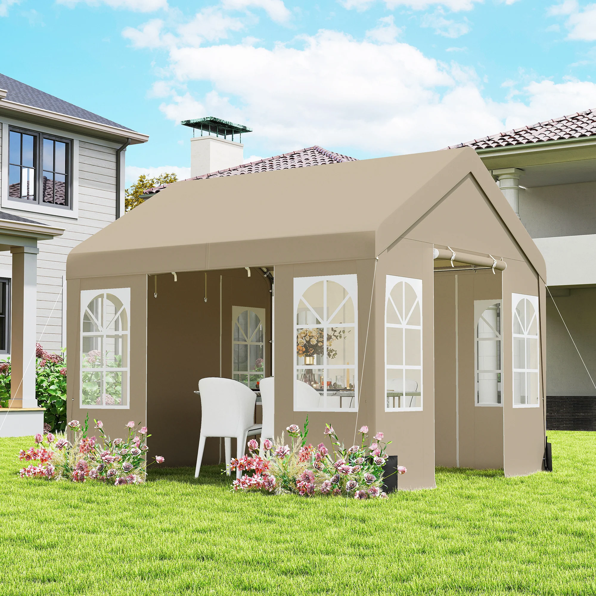 Outsunny 3 X 3 M Party Tent, Outdoor Canopy Tent With Sidewalls, Beige - Image 2