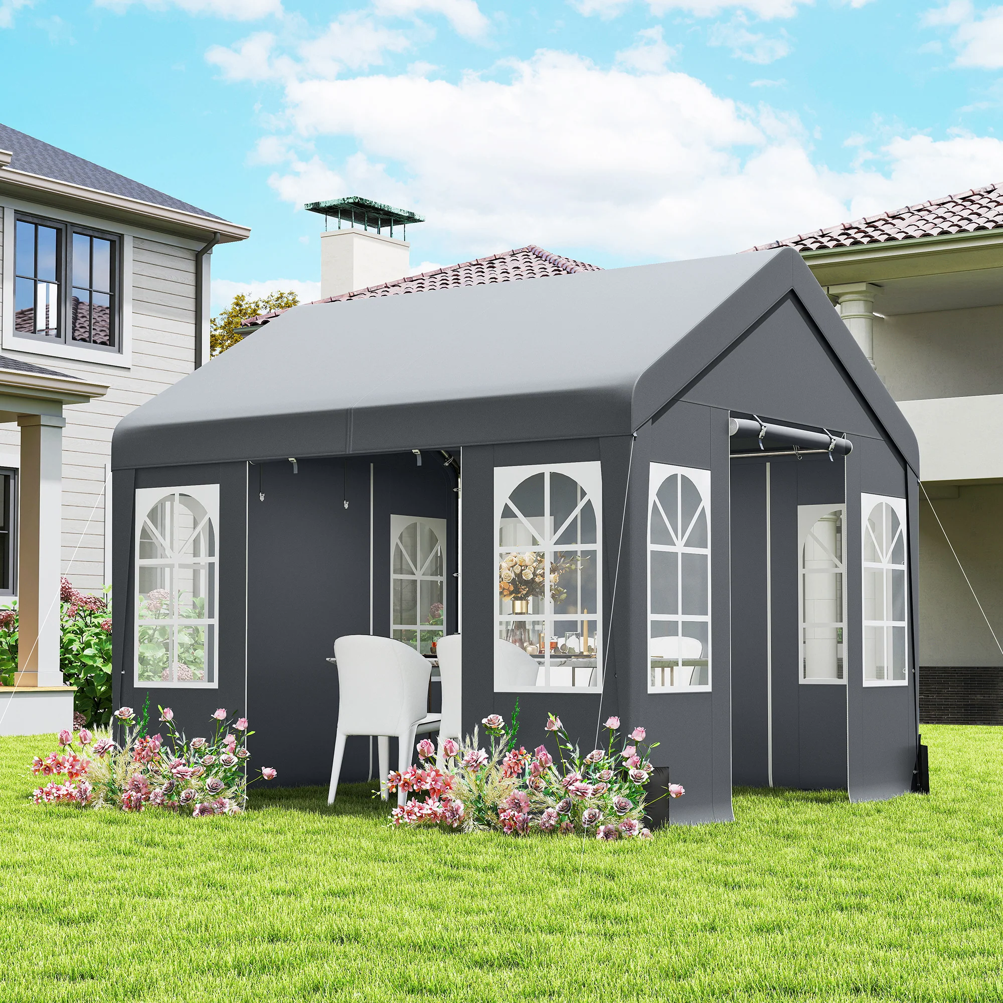 Outsunny 3 X 3 M Party Tent, Outdoor Canopy Tent With Sidewalls, Grey - Image 2