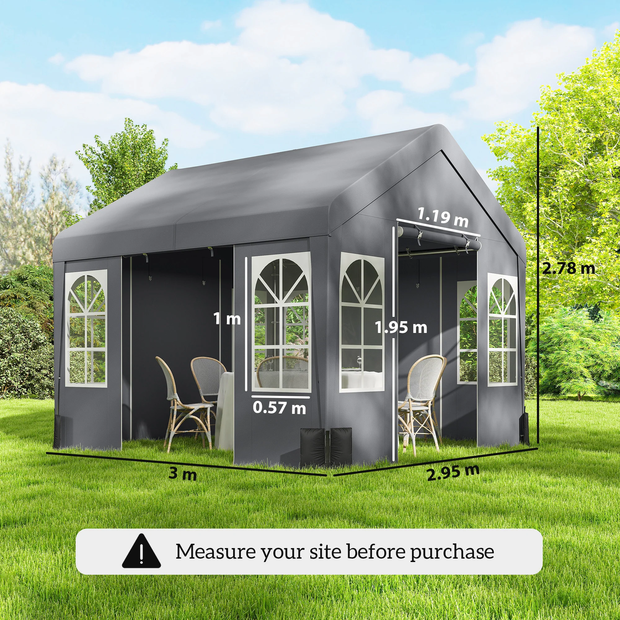Outsunny 3 X 3 M Party Tent, Outdoor Canopy Tent With Sidewalls, Grey - Image 3