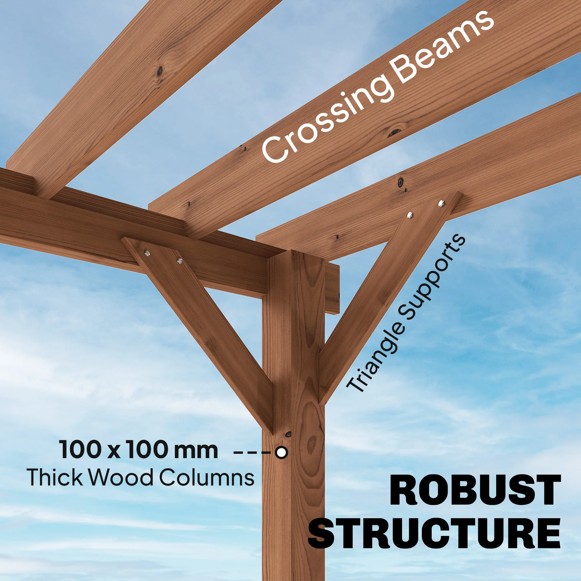 Outsunny 3 x 3 m Wooden Pergola Gazebo Grape Trellis, Maple Wood-effect - Image 3