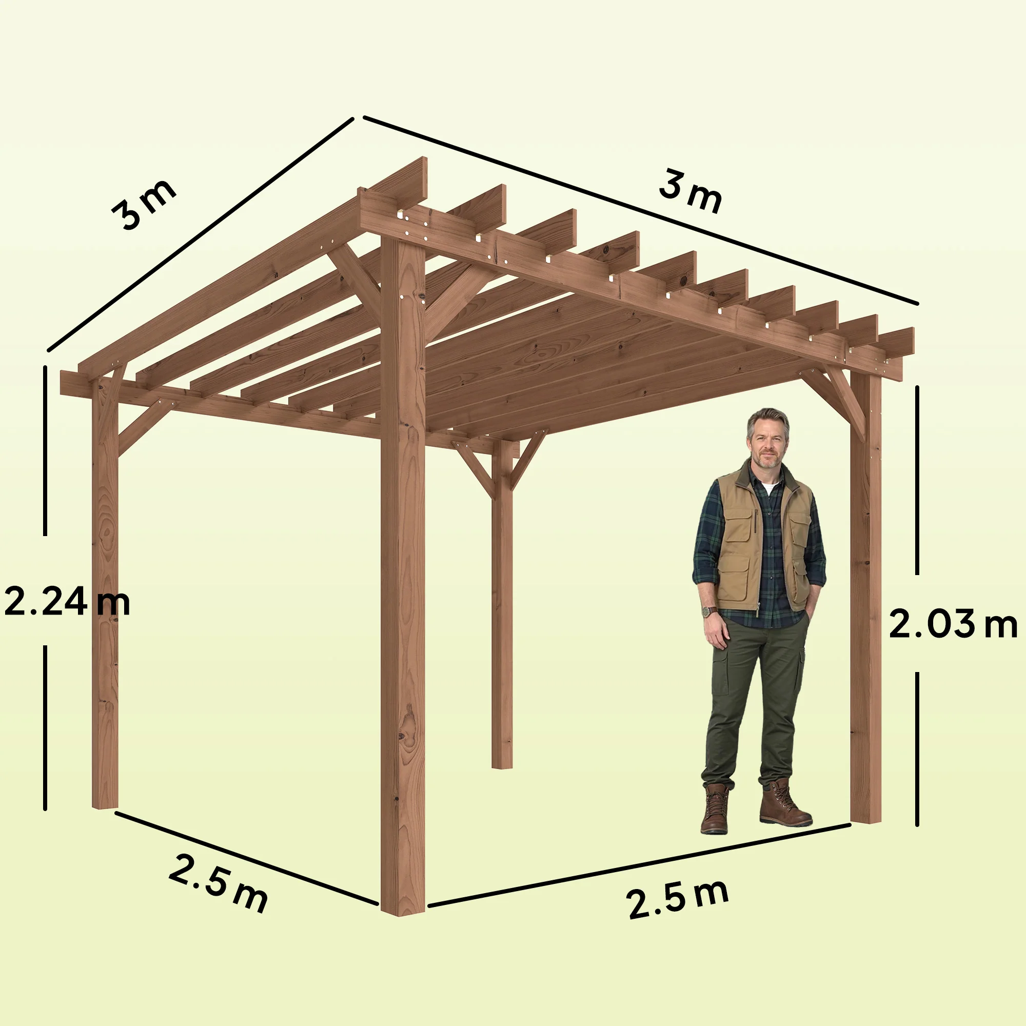 Outsunny 3 x 3 m Wooden Pergola Gazebo Grape Trellis, Maple Wood-effect - Image 5