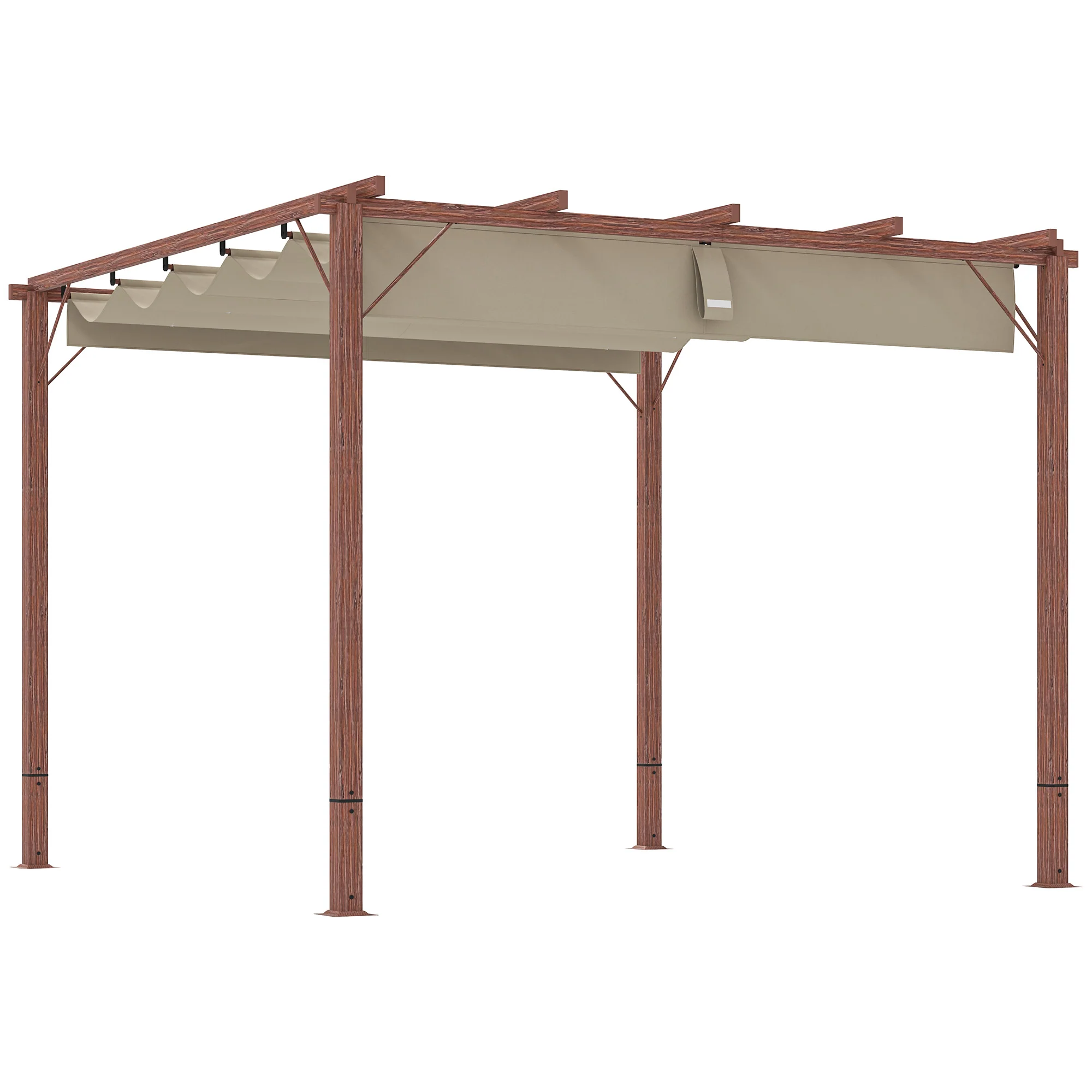 Outsunny 3 X 3(m) Aluminium Garden Pergola With Retractable Roof, Natural - Image 10