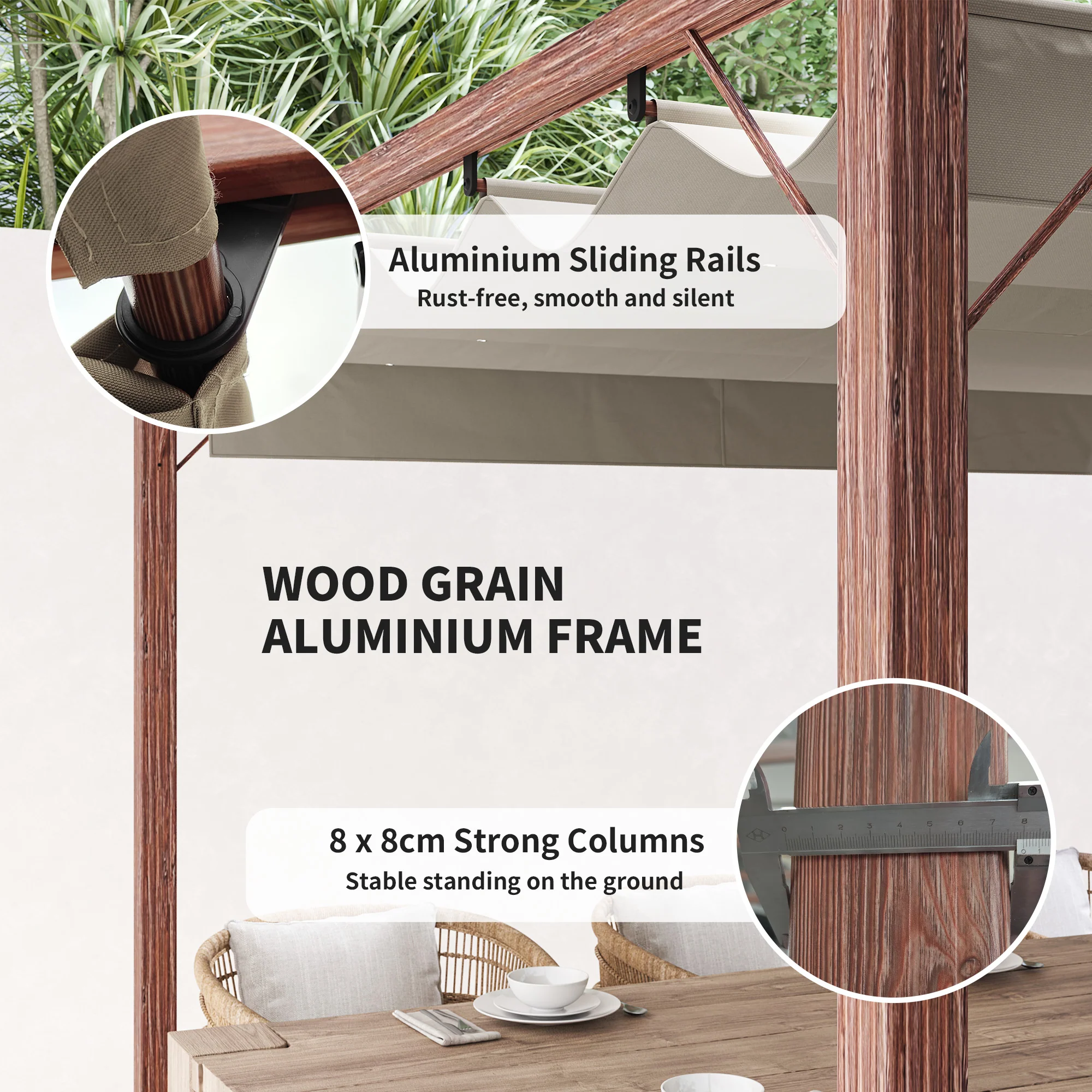 Outsunny 3 X 3(m) Aluminium Garden Pergola With Retractable Roof, Natural - Image 13