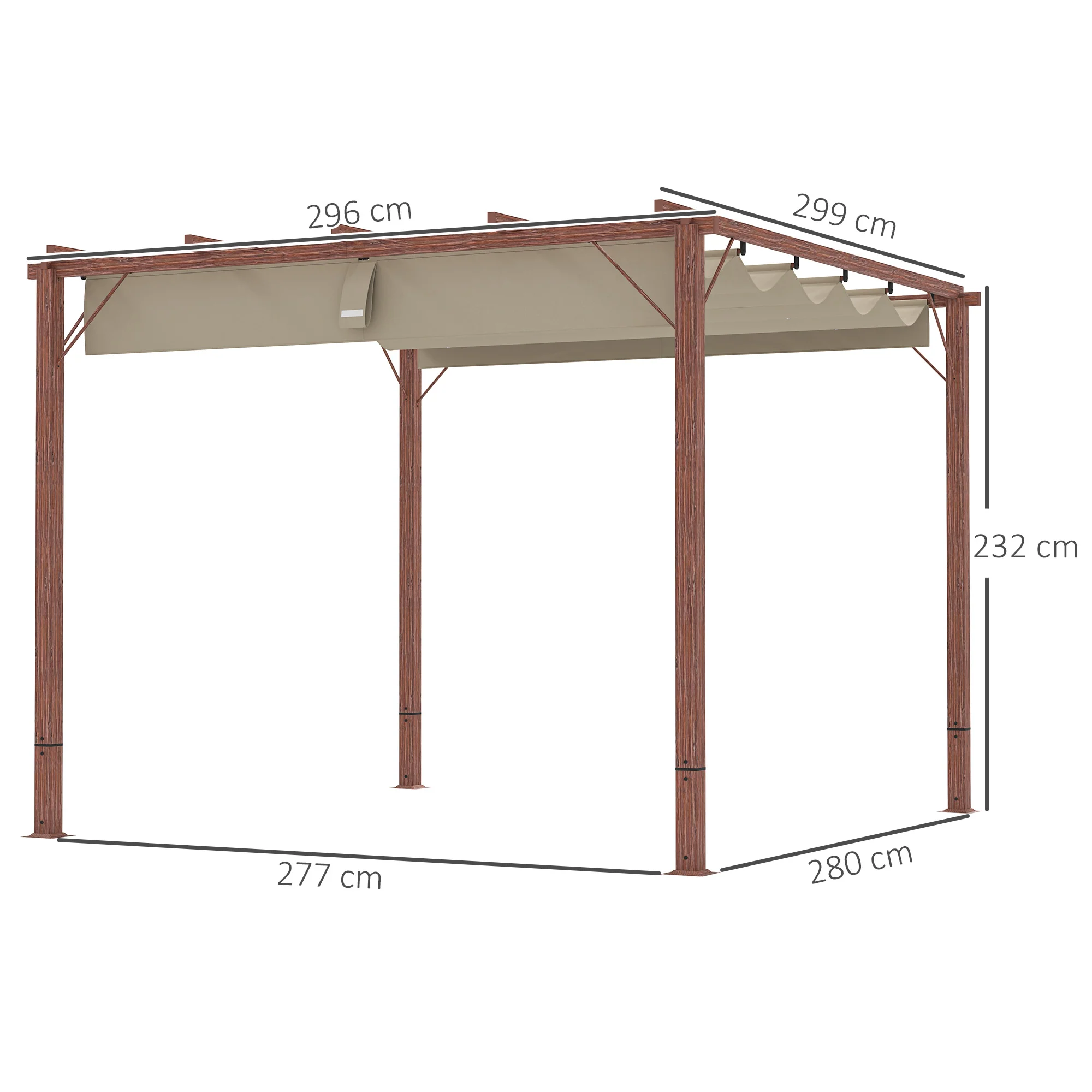 Outsunny 3 X 3(m) Aluminium Garden Pergola With Retractable Roof, Natural - Image 14